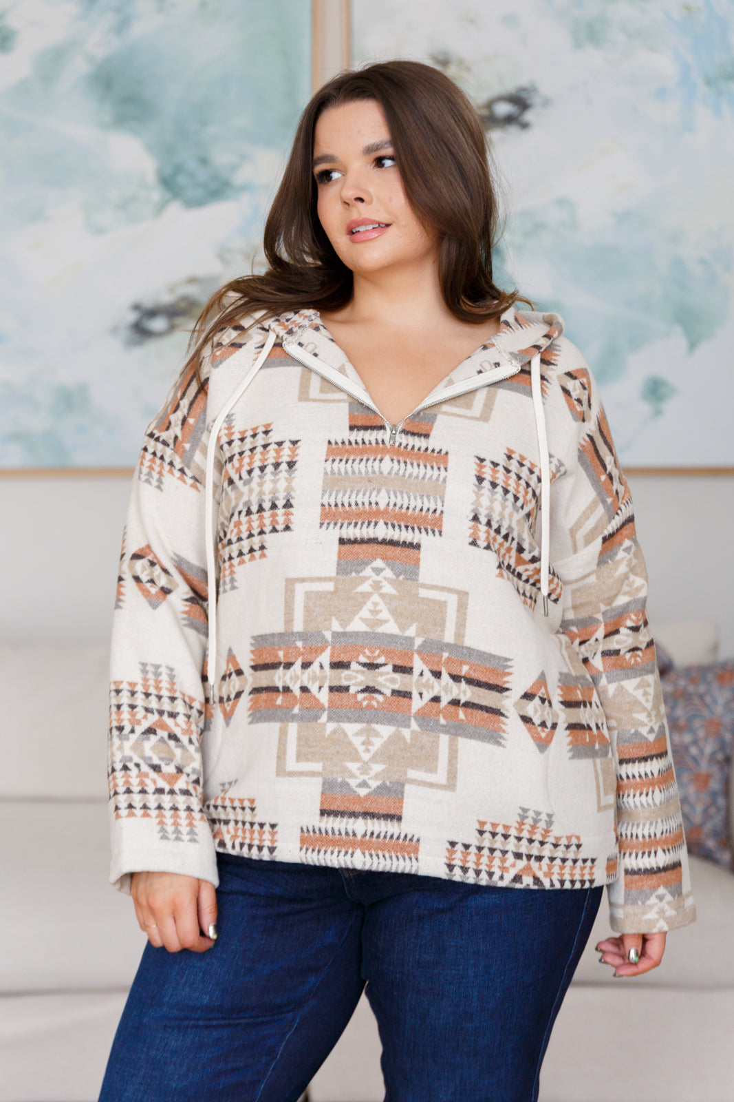 Just Going For It Aztec Hoodie-Tops-Modish Lily, Tecumseh Michigan