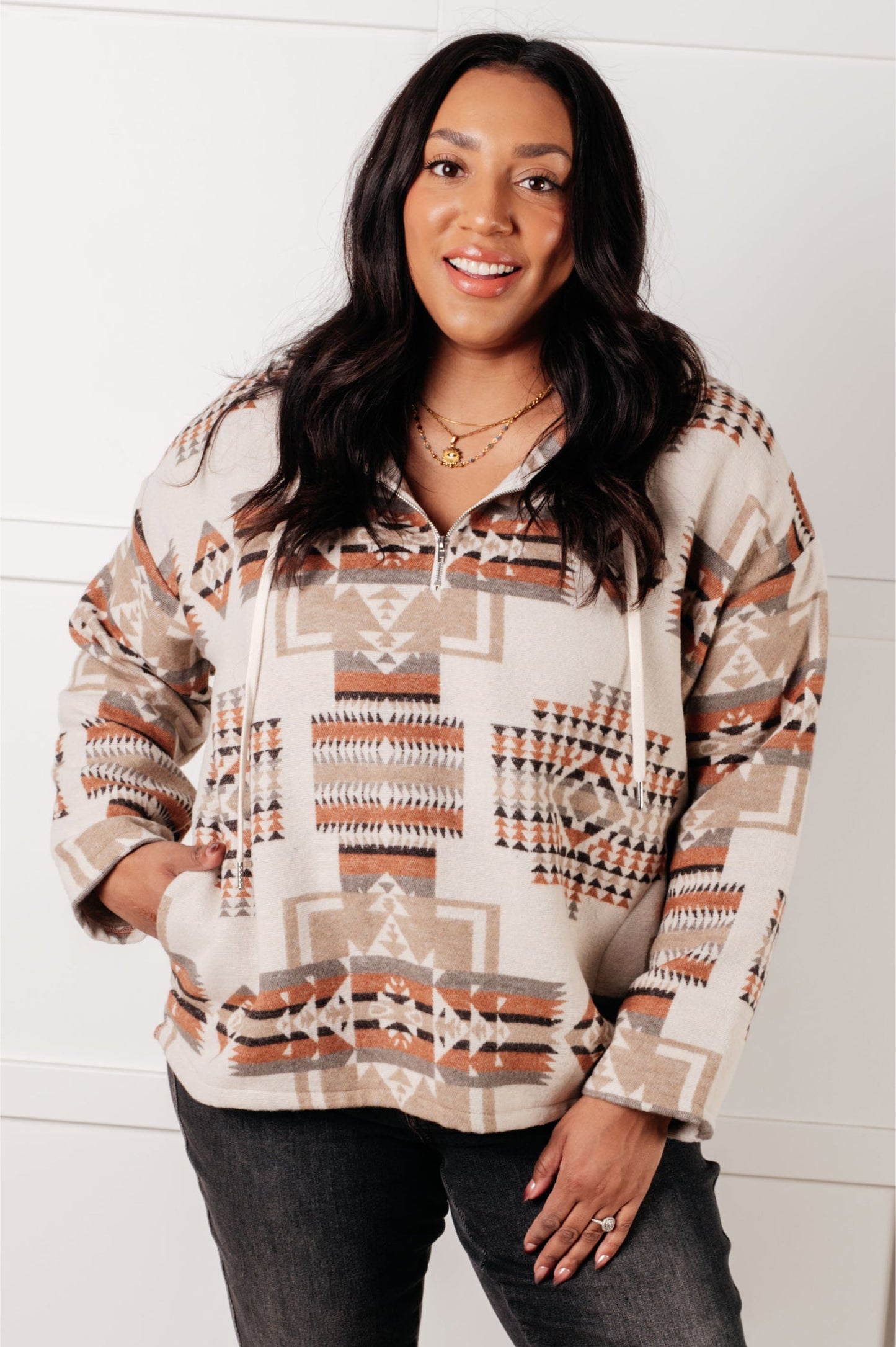 Just Going For It Aztec Hoodie-Tops-Modish Lily, Tecumseh Michigan