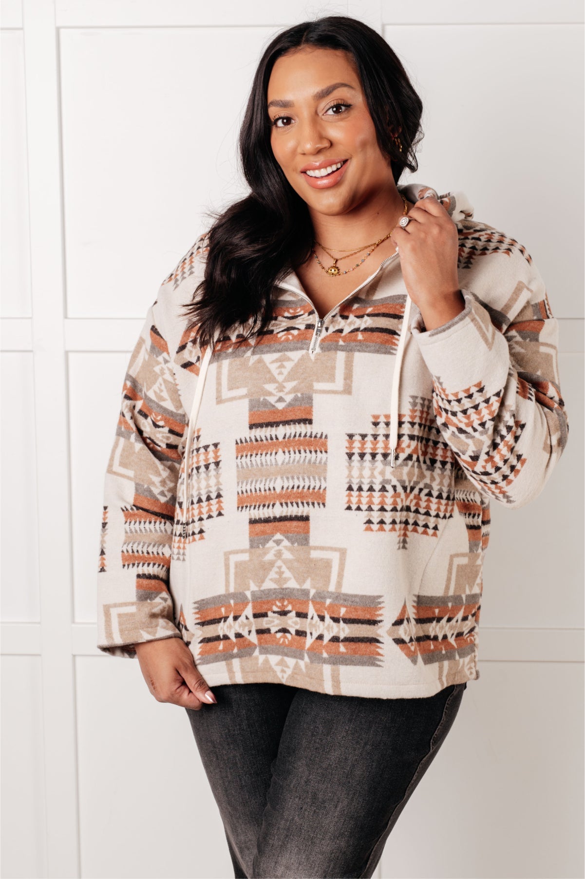 Just Going For It Aztec Hoodie-Tops-Modish Lily, Tecumseh Michigan