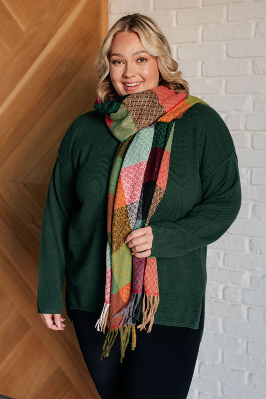 Keep Me Cozy Checkered Fringe Scarf in Berry-Accessories-Modish Lily, Tecumseh Michigan