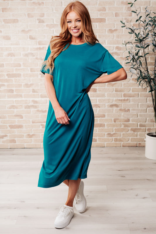 Keeping It Chill Drop Shoulder Maxi Dress in Teal-Dresses-Modish Lily, Tecumseh Michigan