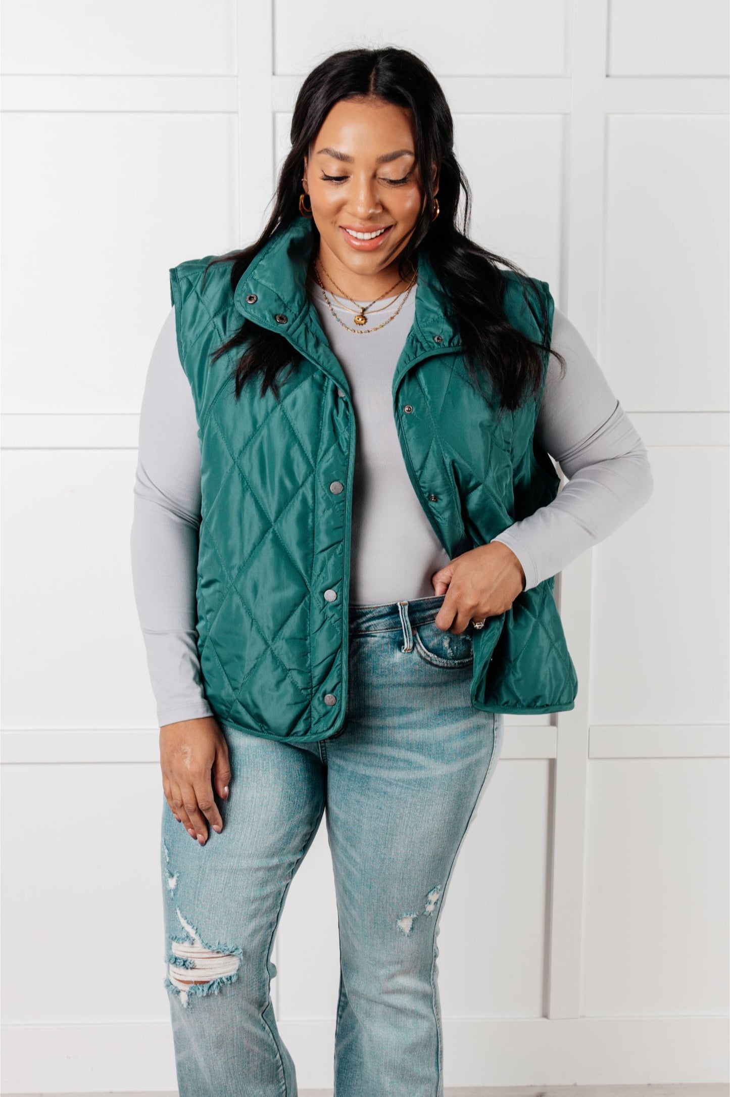 Layering Queen Quilted Puffer Vest in Hunter Green-Layers-Modish Lily, Tecumseh Michigan