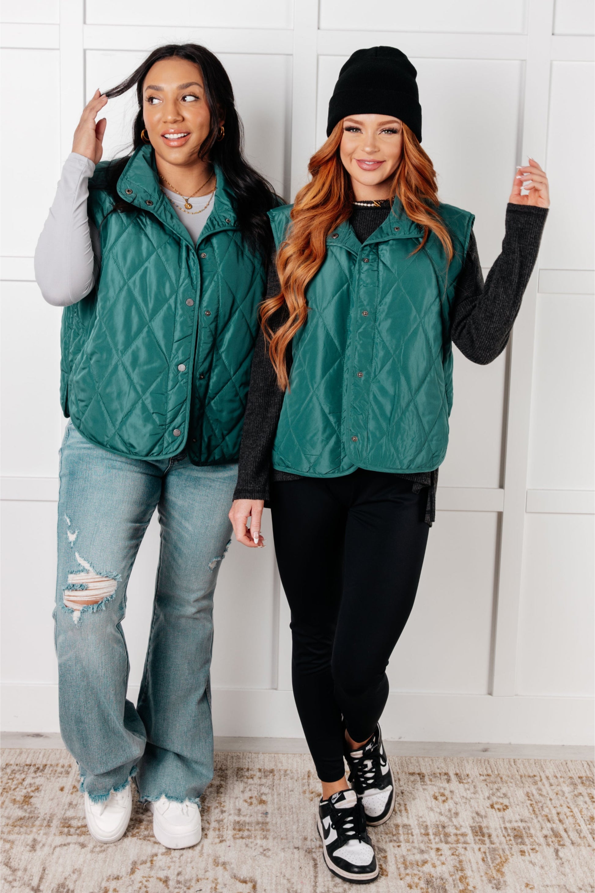 Layering Queen Quilted Puffer Vest in Hunter Green-Layers-Modish Lily, Tecumseh Michigan