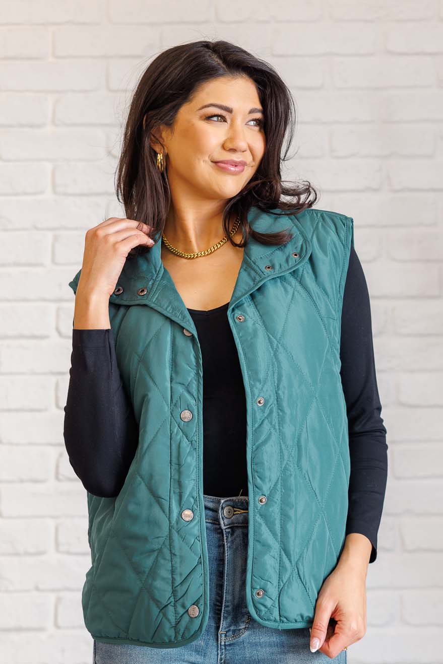 Layering Queen Quilted Puffer Vest in Hunter Green-Layers-Modish Lily, Tecumseh Michigan