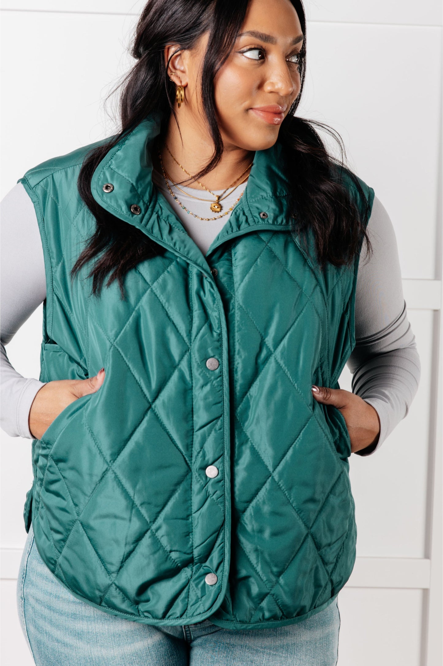 Layering Queen Quilted Puffer Vest in Hunter Green-Layers-Modish Lily, Tecumseh Michigan