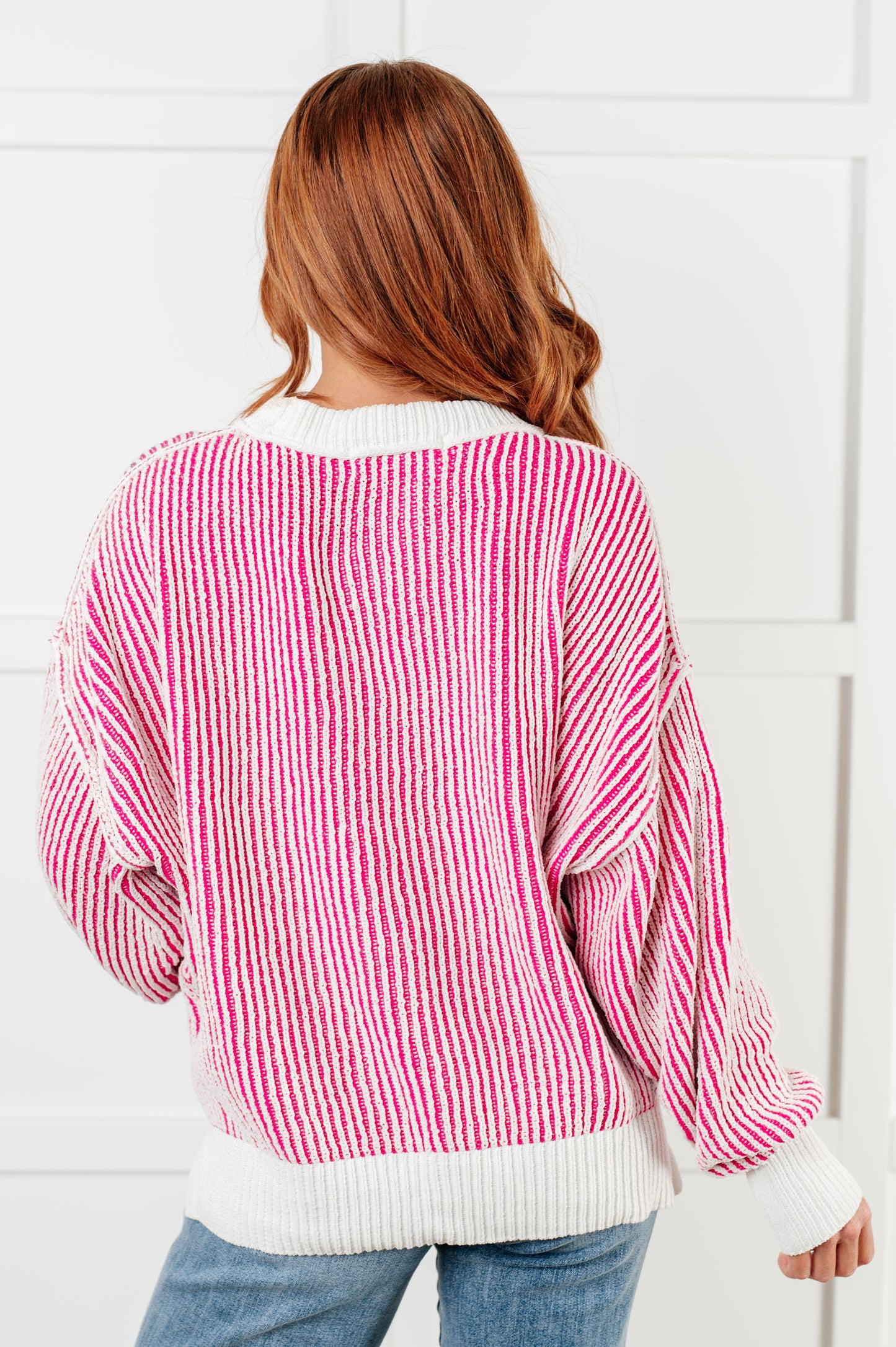 Least High Maintenance Contrast Trim Sweater in Pink-Tops-Modish Lily, Tecumseh Michigan