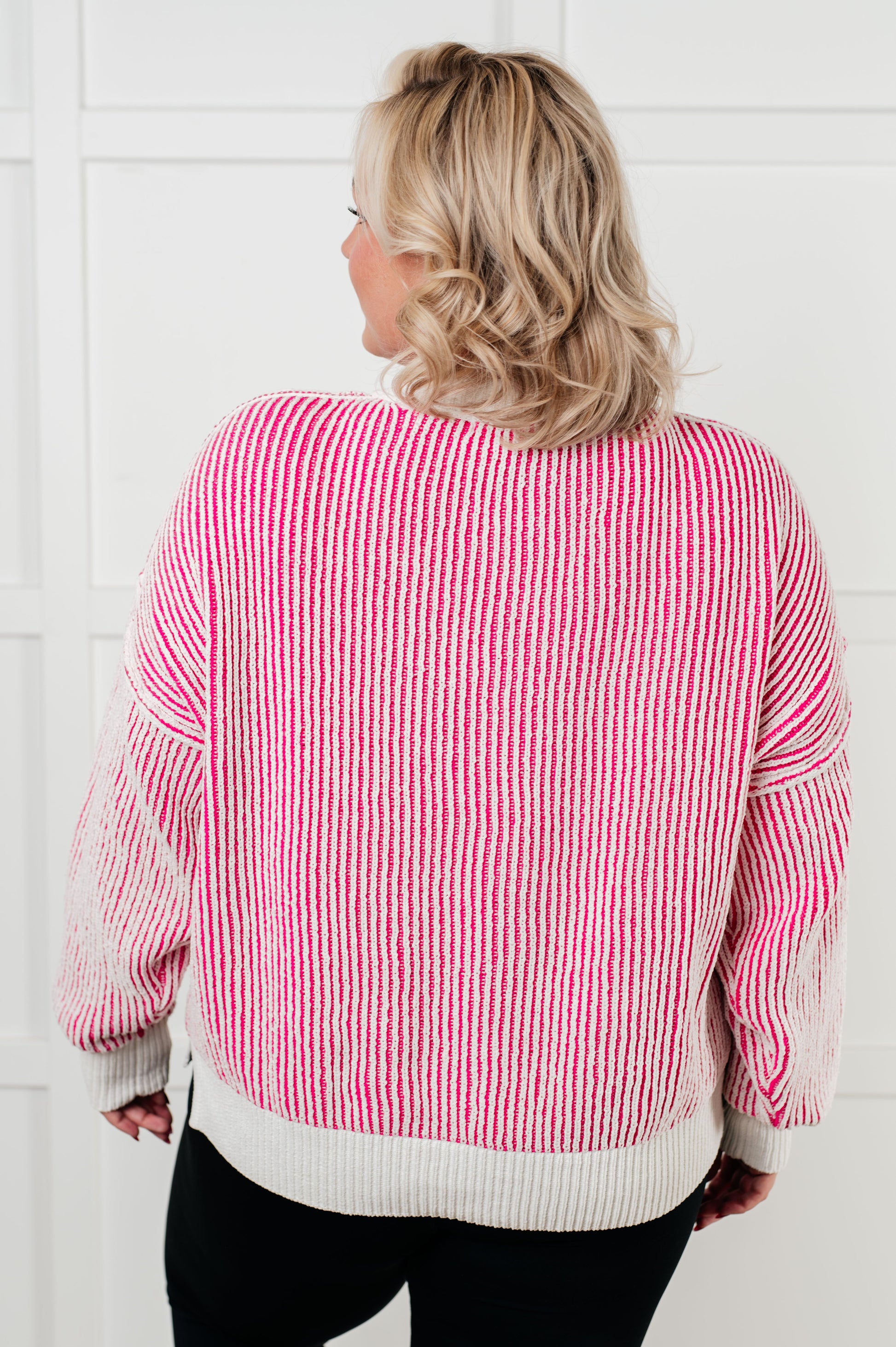 Least High Maintenance Contrast Trim Sweater in Pink-Tops-Modish Lily, Tecumseh Michigan