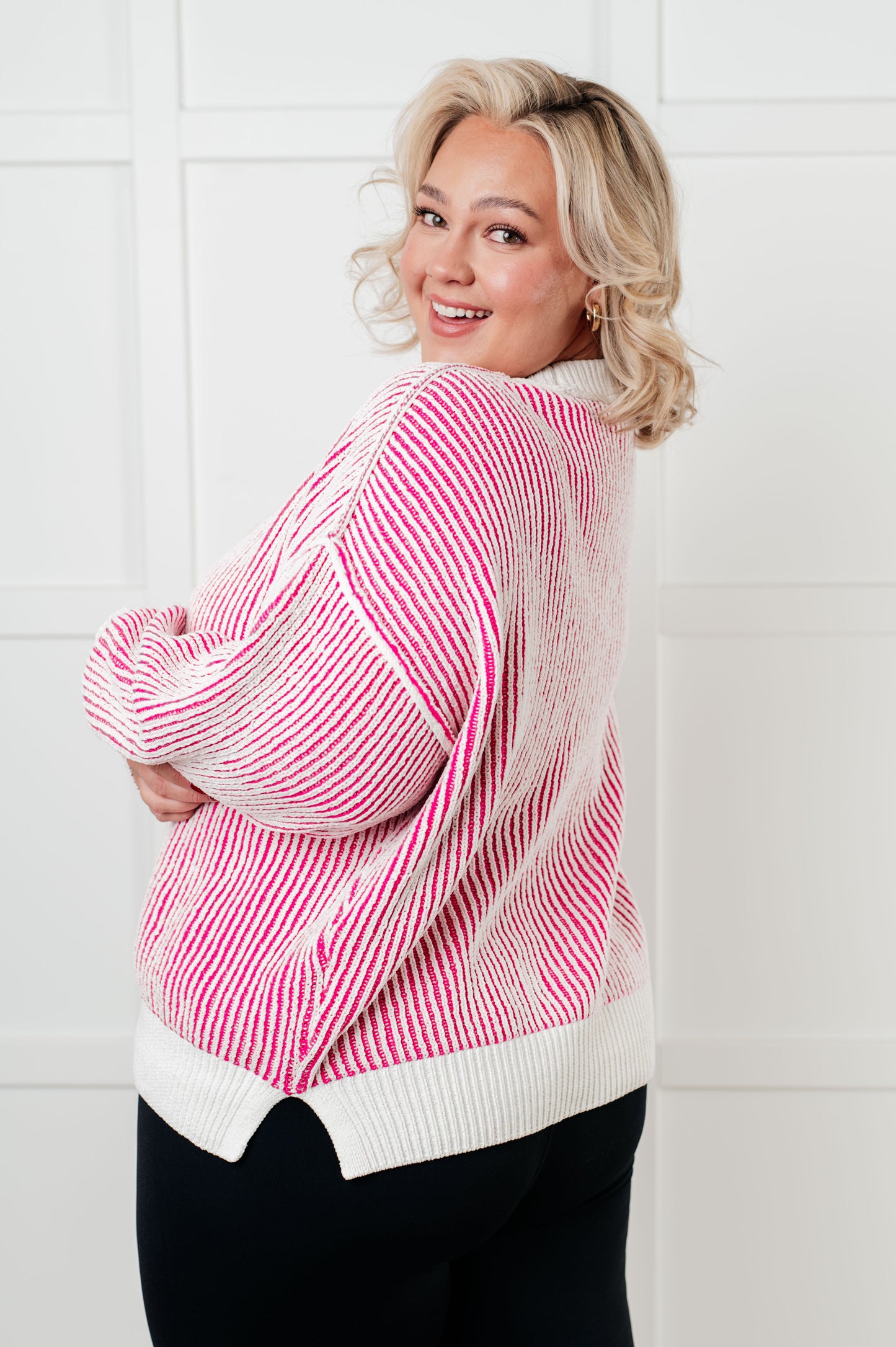 Least High Maintenance Contrast Trim Sweater in Pink-Tops-Modish Lily, Tecumseh Michigan