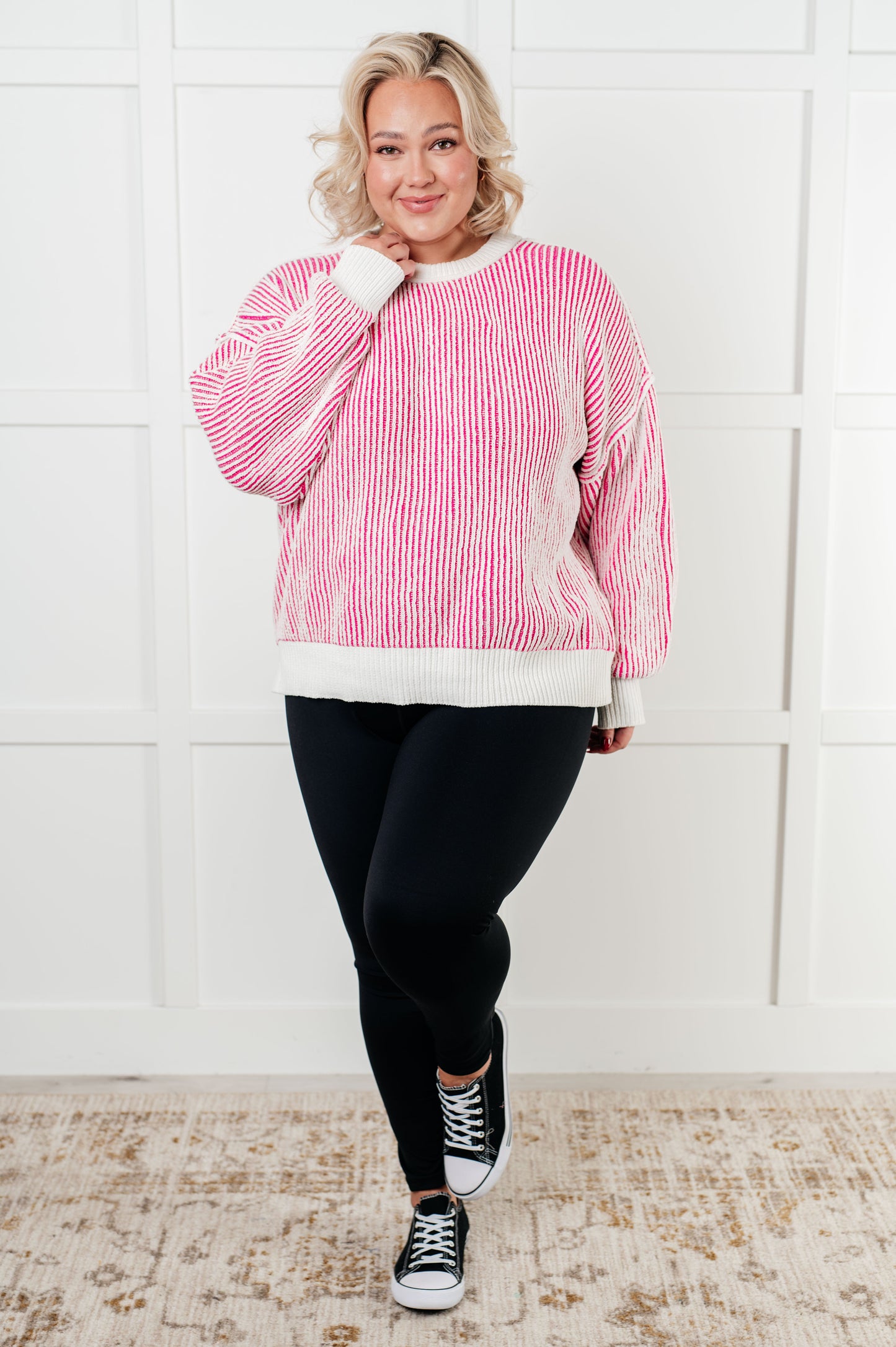 Least High Maintenance Contrast Trim Sweater in Pink-Tops-Modish Lily, Tecumseh Michigan