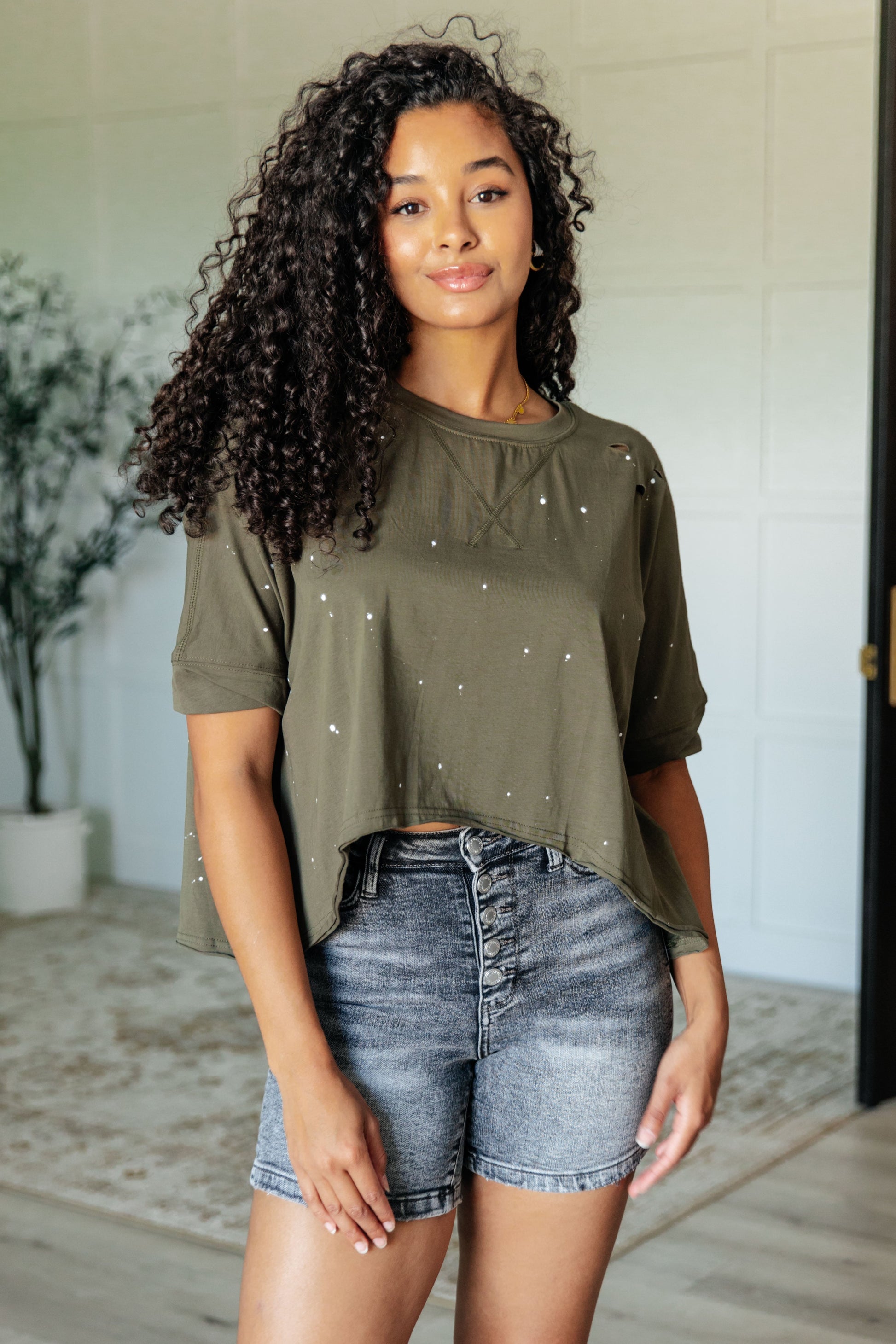 Less Than Stressed Asymmetrical Distressed Top-Tops-Modish Lily, Tecumseh Michigan