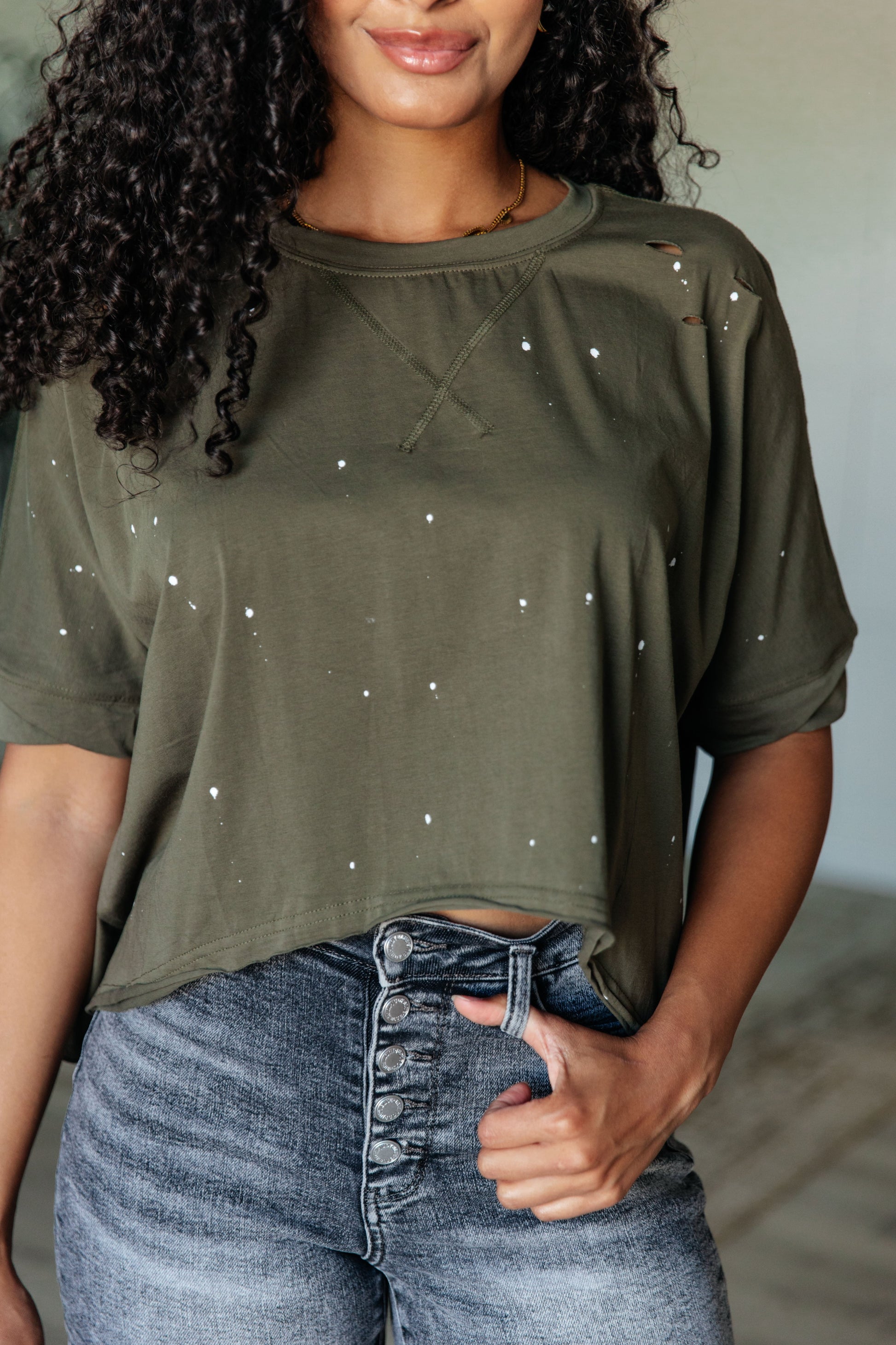 Less Than Stressed Asymmetrical Distressed Top-Tops-Modish Lily, Tecumseh Michigan