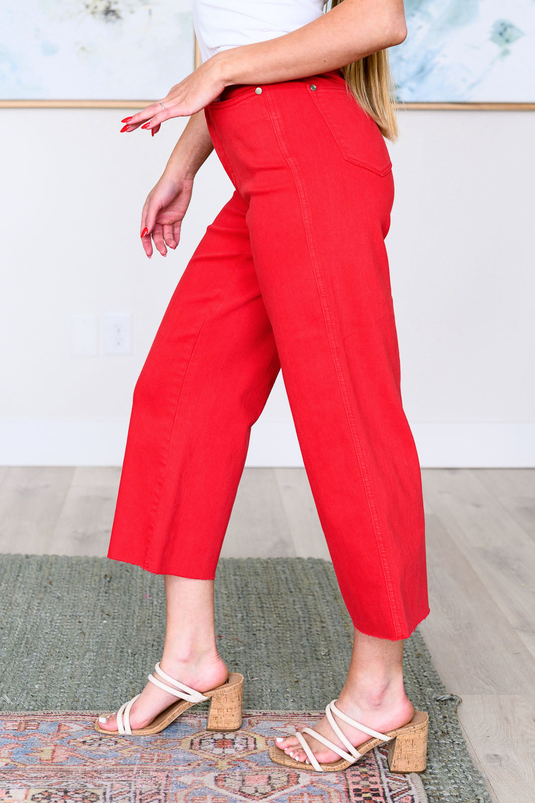 Lisa High Rise Control Top Wide Leg Crop Jeans in Red-Denim-Modish Lily, Tecumseh Michigan