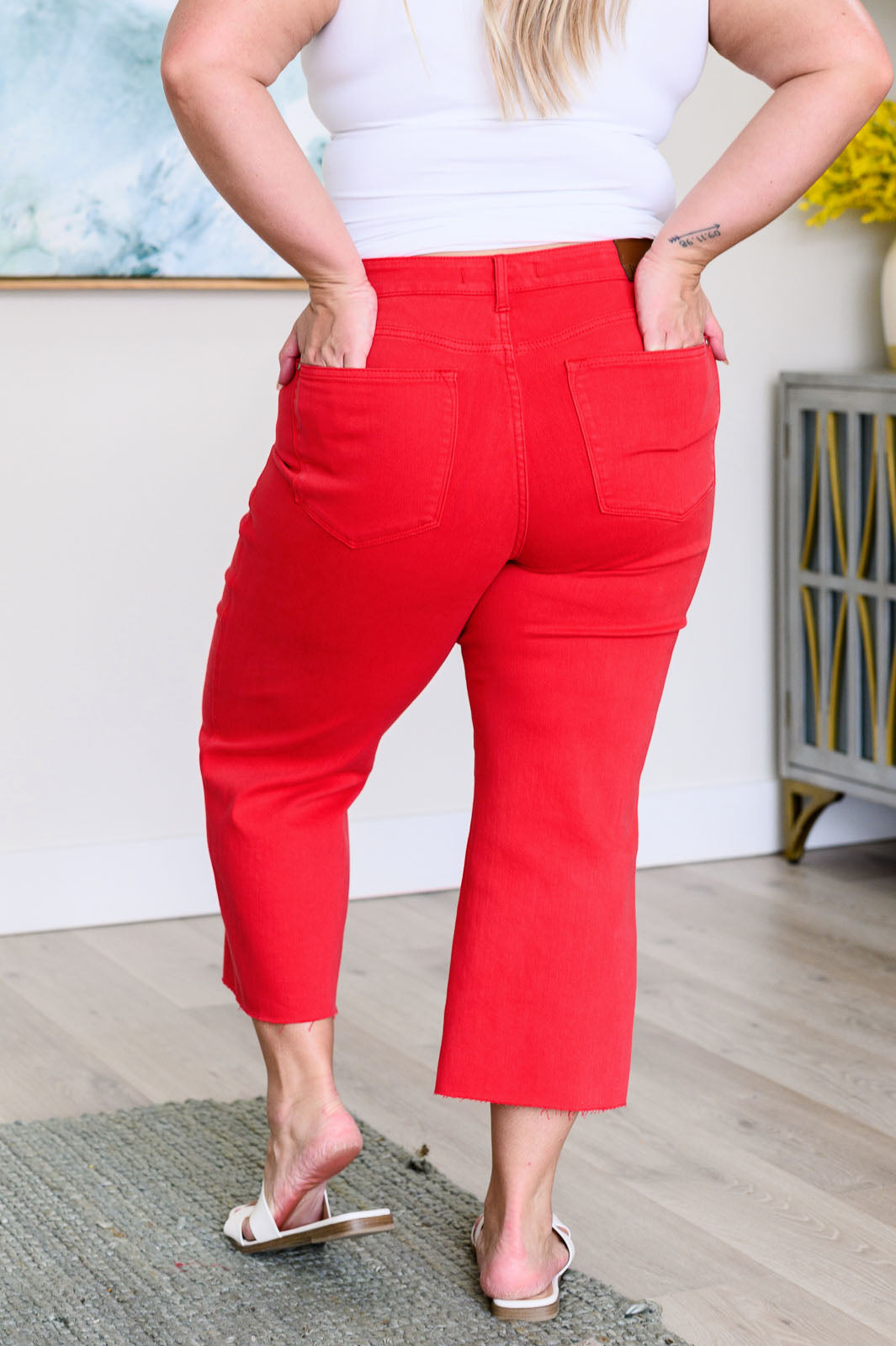 Lisa High Rise Control Top Wide Leg Crop Jeans in Red-Denim-Modish Lily, Tecumseh Michigan