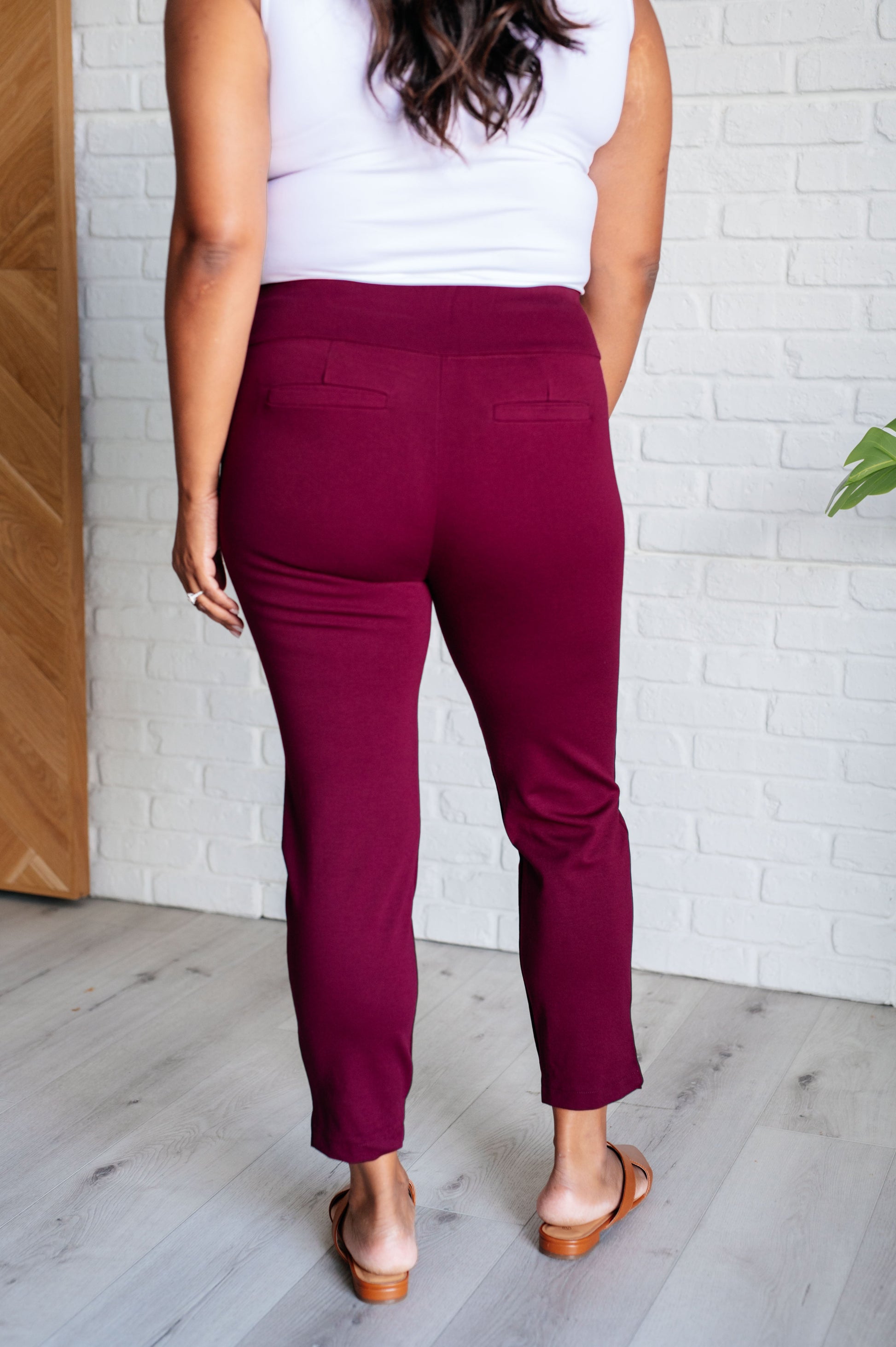 Magic Ankle Crop Skinny Pants in Wine-Bottoms-Modish Lily, Tecumseh Michigan