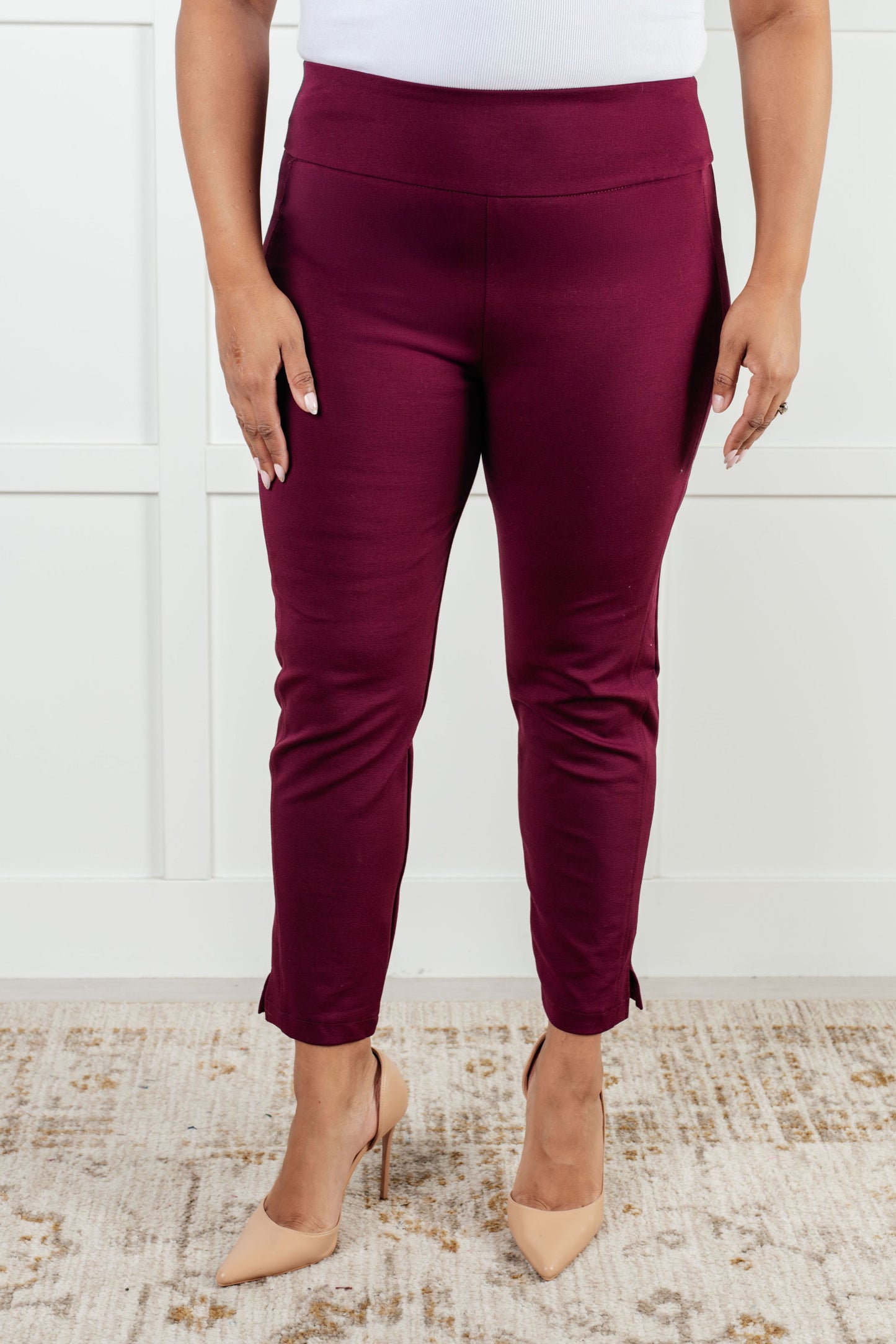 Magic Ankle Crop Skinny Pants in Wine-Bottoms-Modish Lily, Tecumseh Michigan