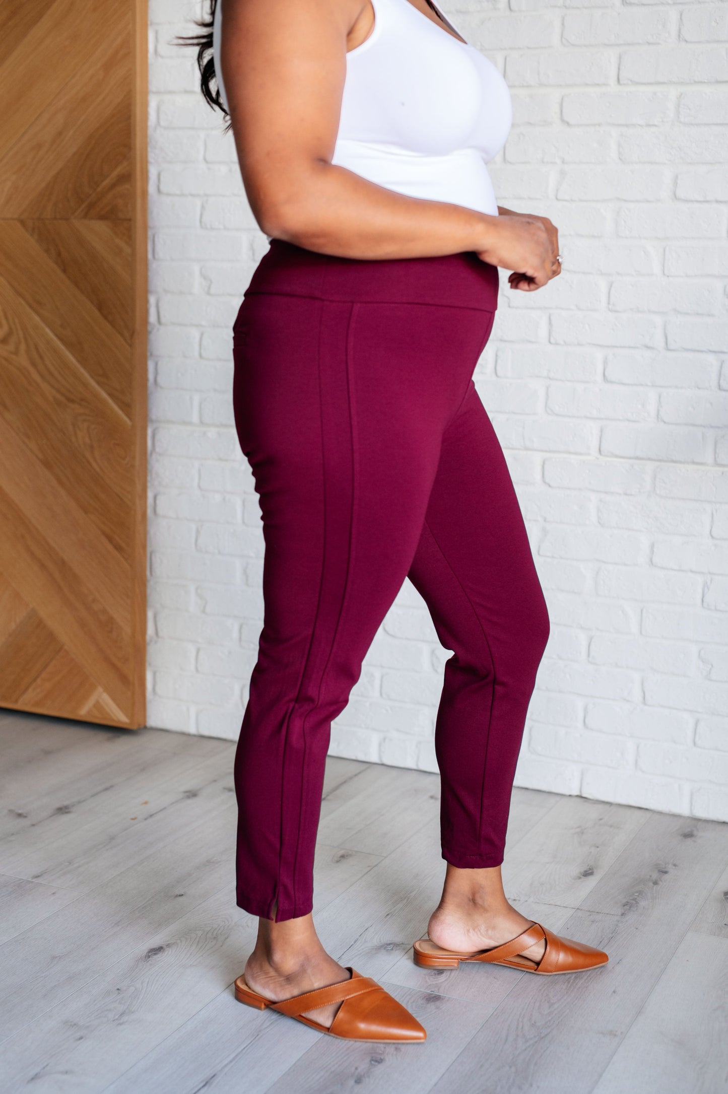 Magic Ankle Crop Skinny Pants in Wine-Bottoms-Modish Lily, Tecumseh Michigan