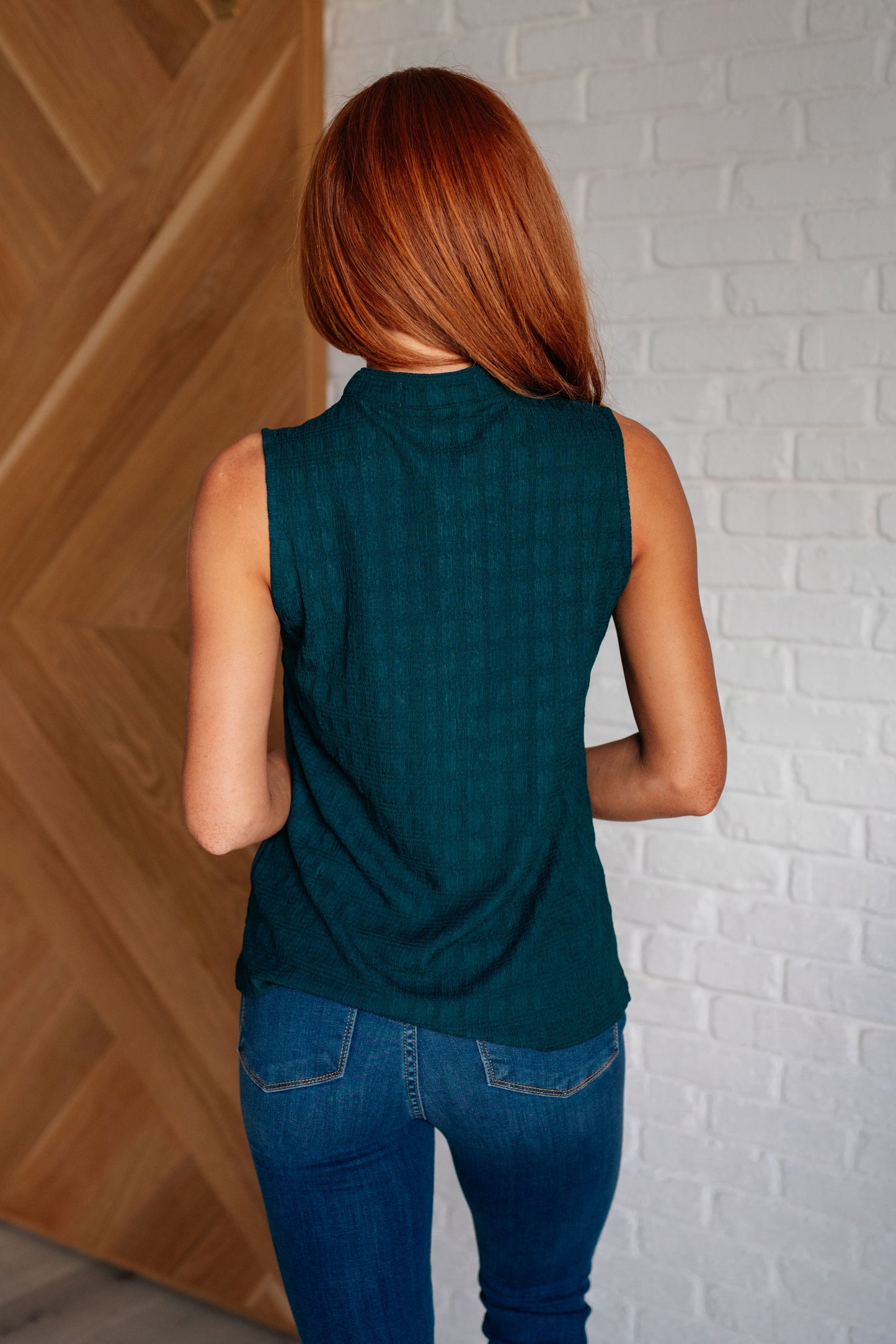 Matter of Fact Pleat Front Sleeveless Blouse in Sea Green-Blouses-Modish Lily, Tecumseh Michigan