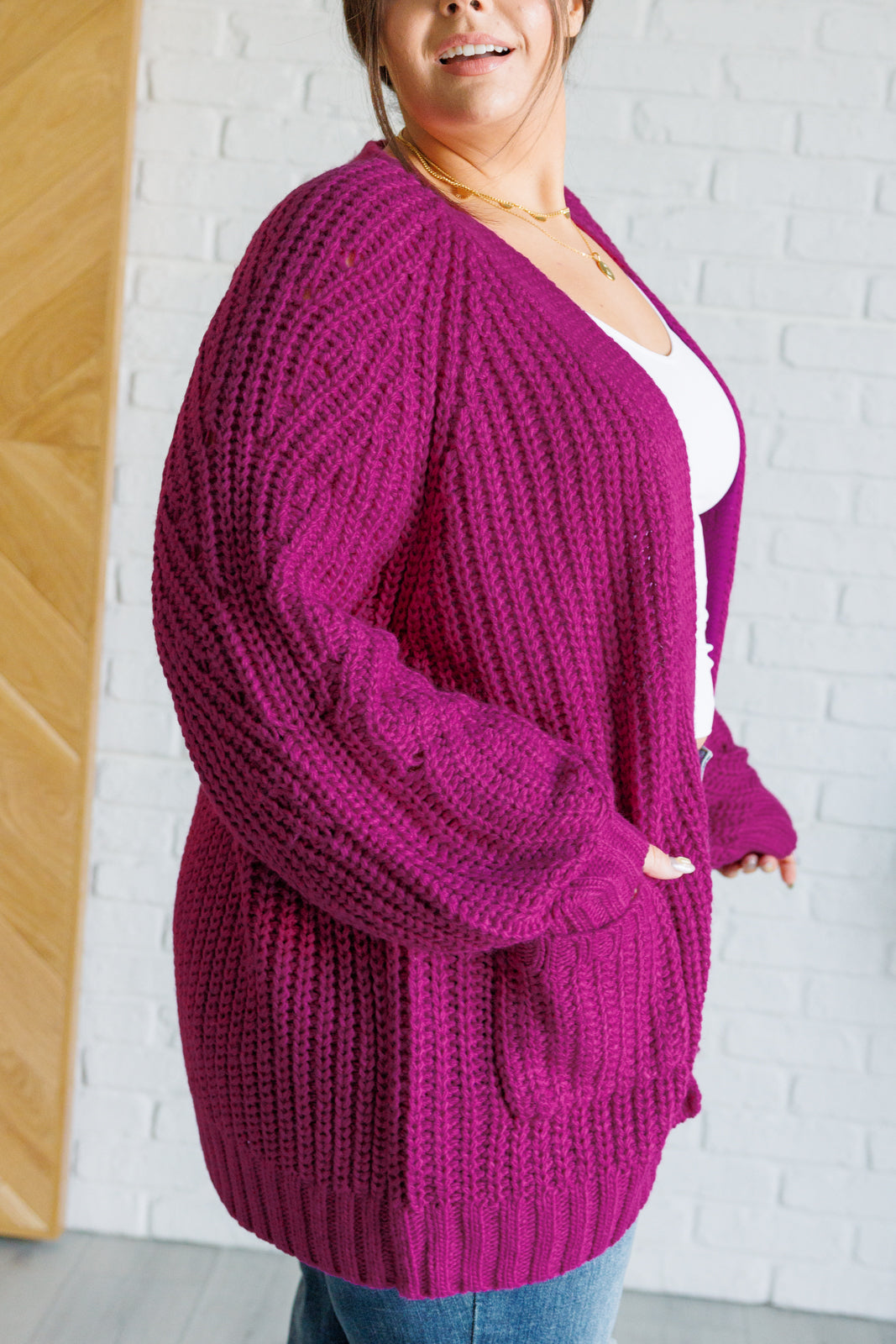 Maybe Monday Cardigan in Berry-Layers-Modish Lily, Tecumseh Michigan