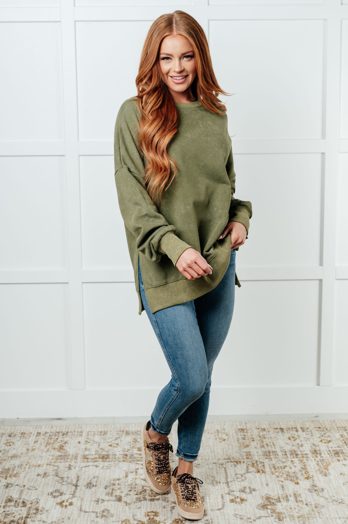 No Plain Jane Oversized Sweatshirt in Green-Tops-Modish Lily, Tecumseh Michigan