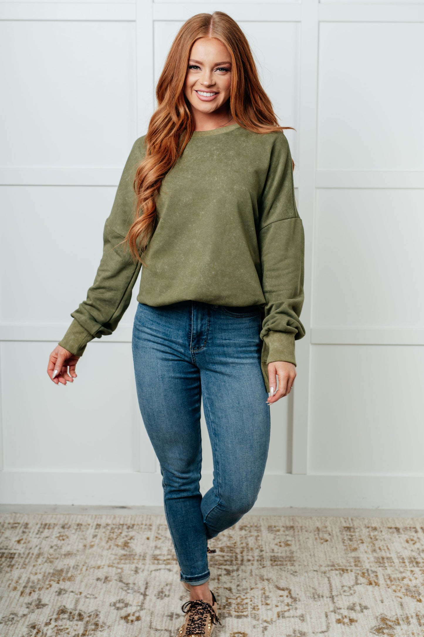 No Plain Jane Oversized Sweatshirt in Green-Tops-Modish Lily, Tecumseh Michigan