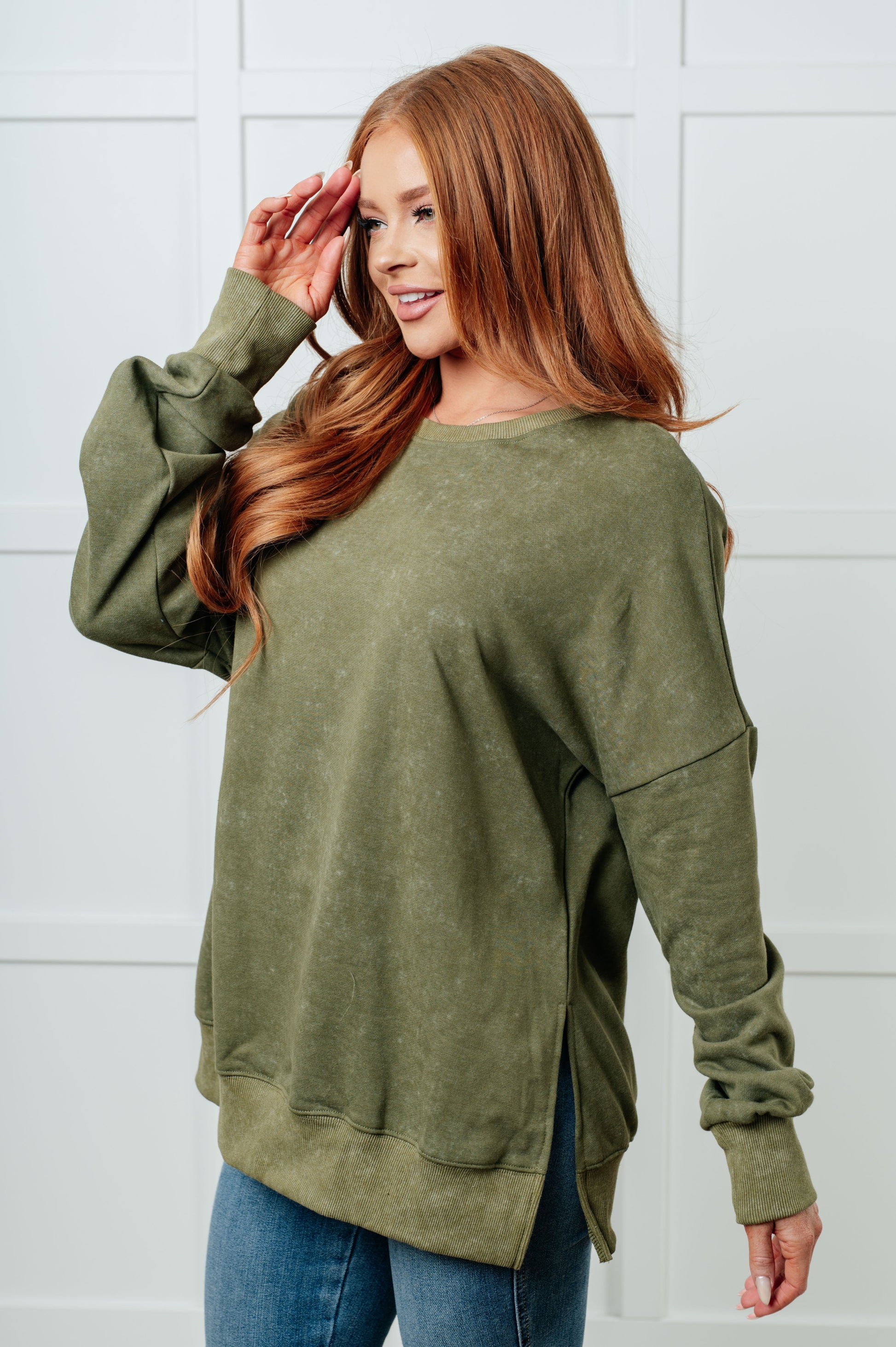 No Plain Jane Oversized Sweatshirt in Green-Tops-Modish Lily, Tecumseh Michigan