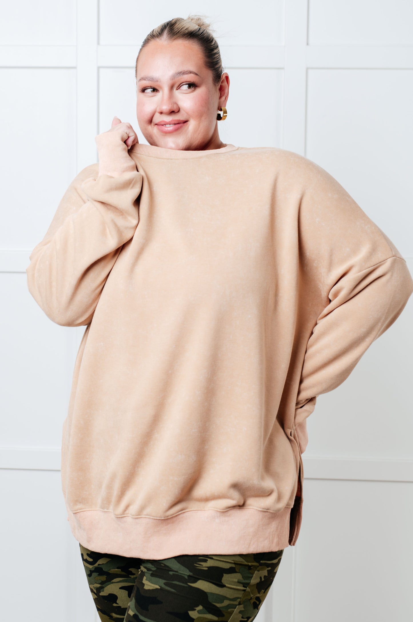 No Plain Jane Oversized Sweatshirt in Khaki-Tops-Modish Lily, Tecumseh Michigan