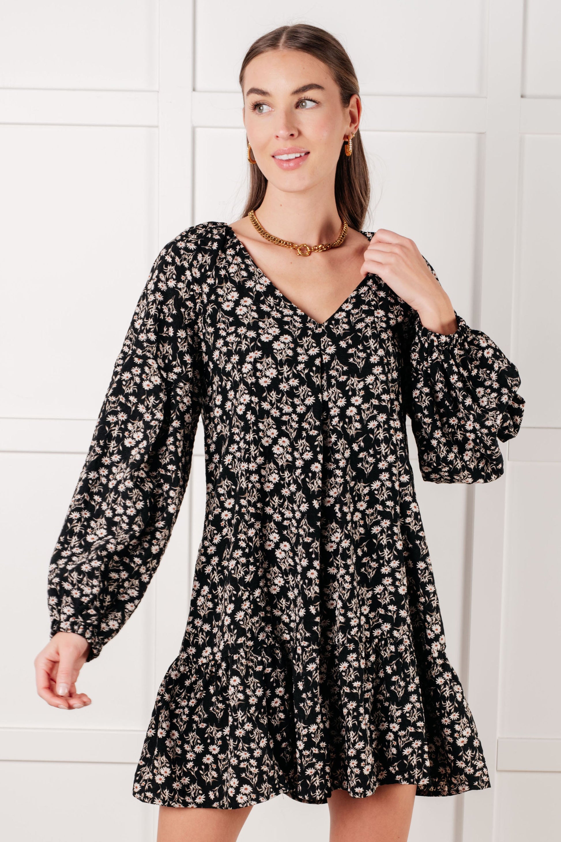 Once Again V-Neck Floral Dress-Dresses-Modish Lily, Tecumseh Michigan