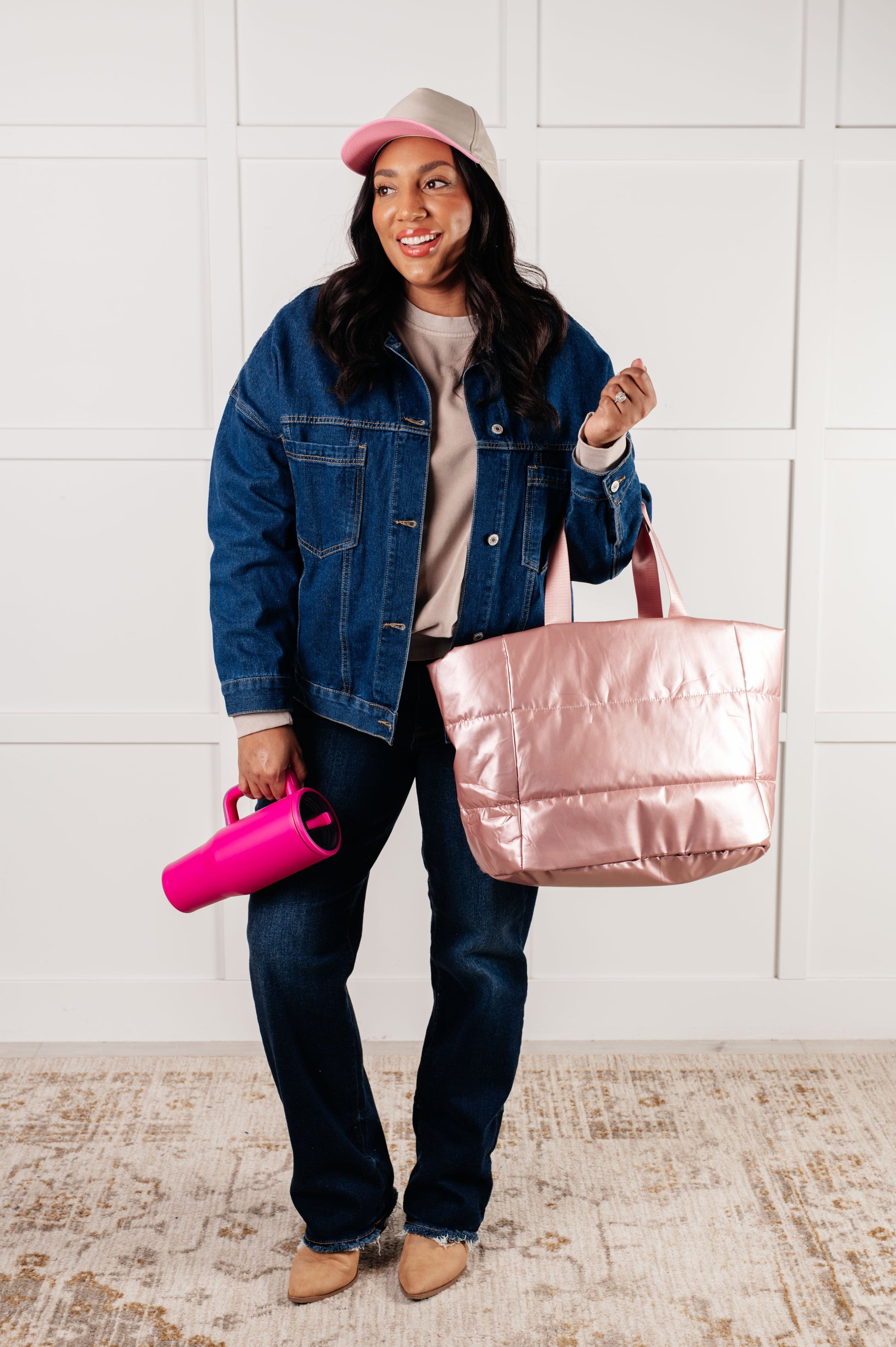 One More Thing Puffy Quilted Waterproof Tote in Pink-Accessories-Modish Lily, Tecumseh Michigan