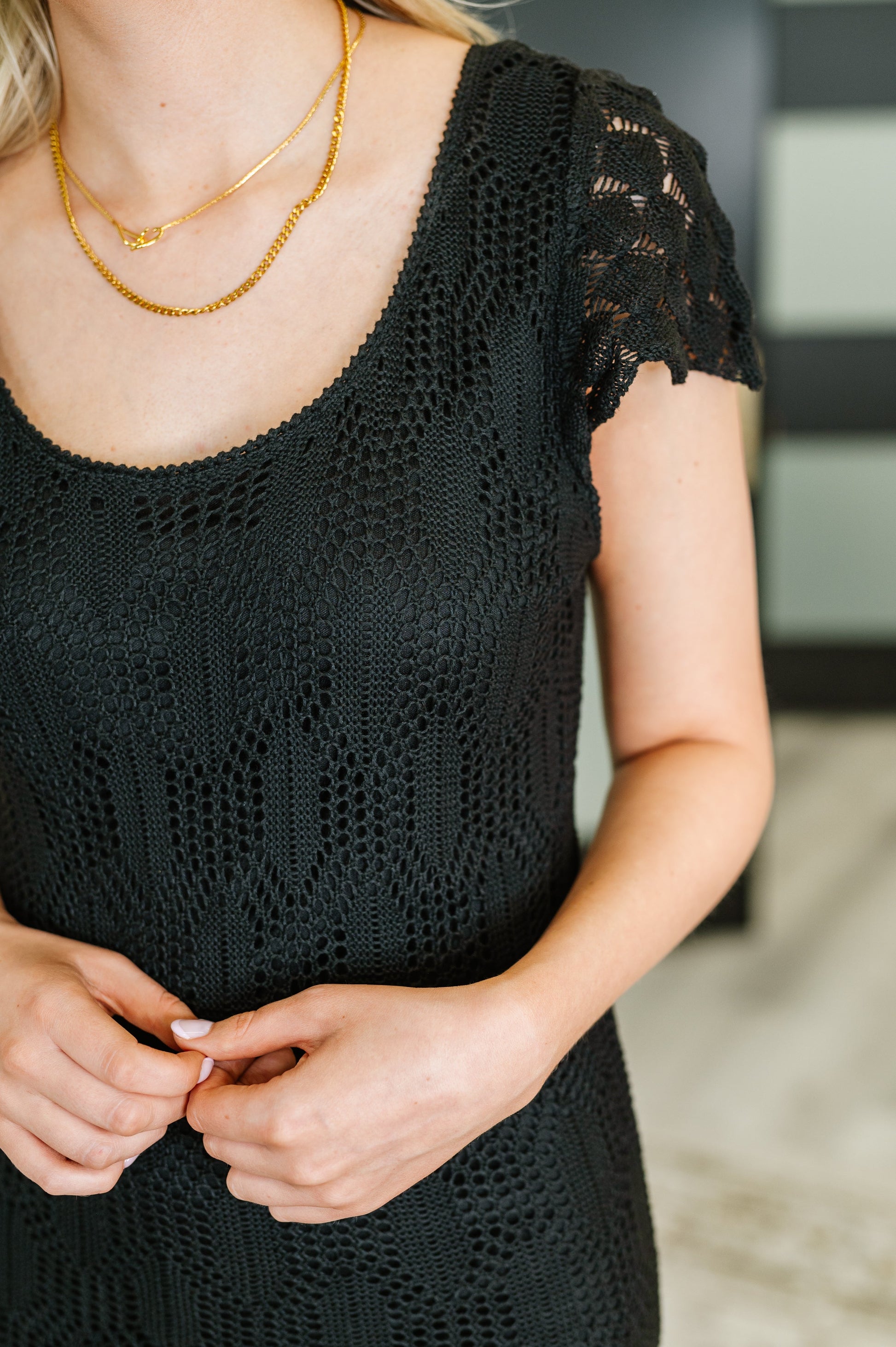 On the Town Lace Scoop Neck Dress in Black-Womens-Modish Lily, Tecumseh Michigan