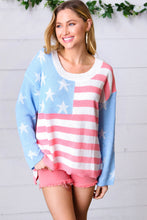 Load image into Gallery viewer, Stars &amp; Stripes Patriotic Hi Lo Oversized Sweater-Modish Lily, Tecumseh Michigan
