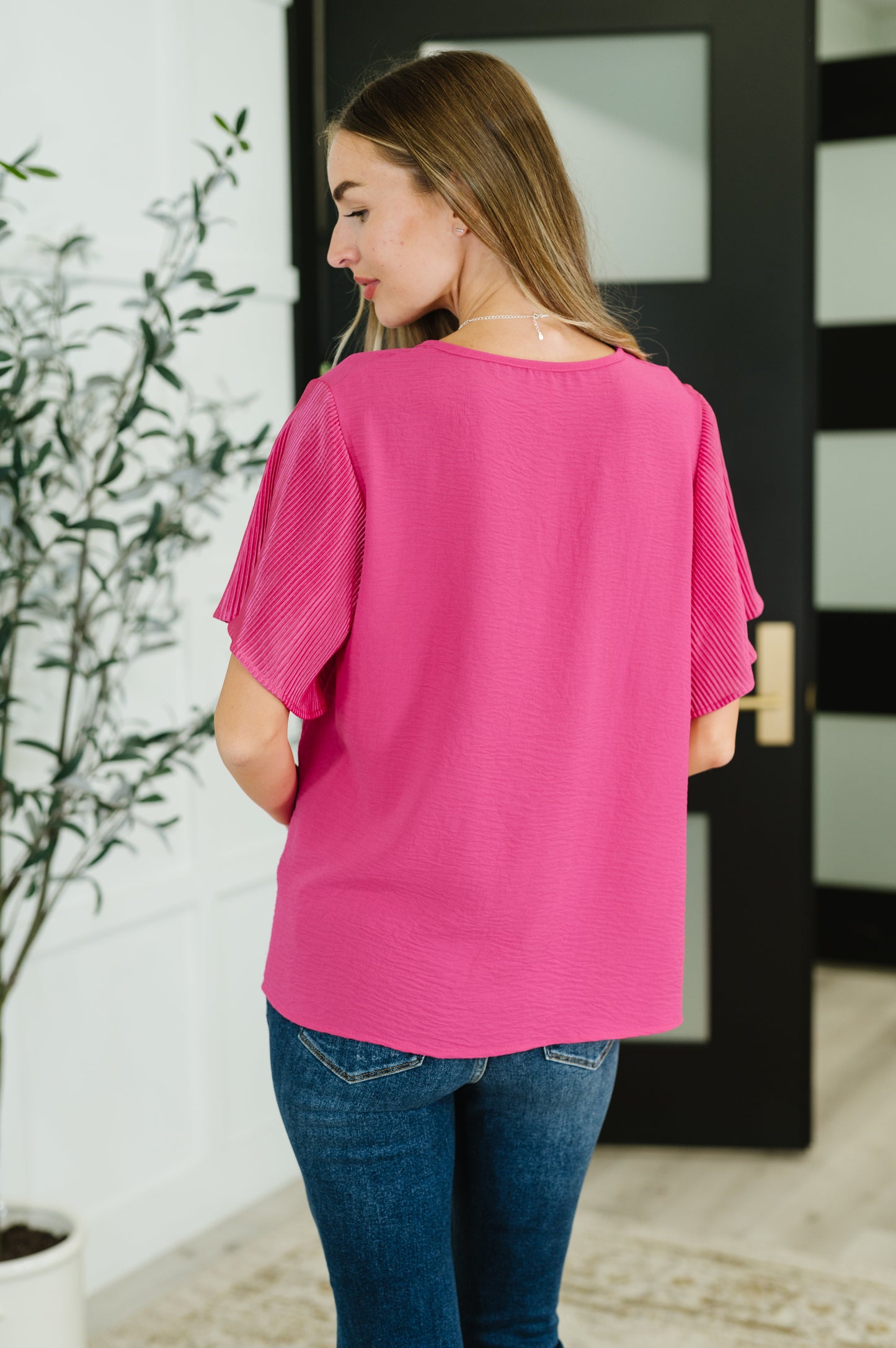 Pink and Perfect Ruffle Sleeve Top-Tops-Modish Lily, Tecumseh Michigan