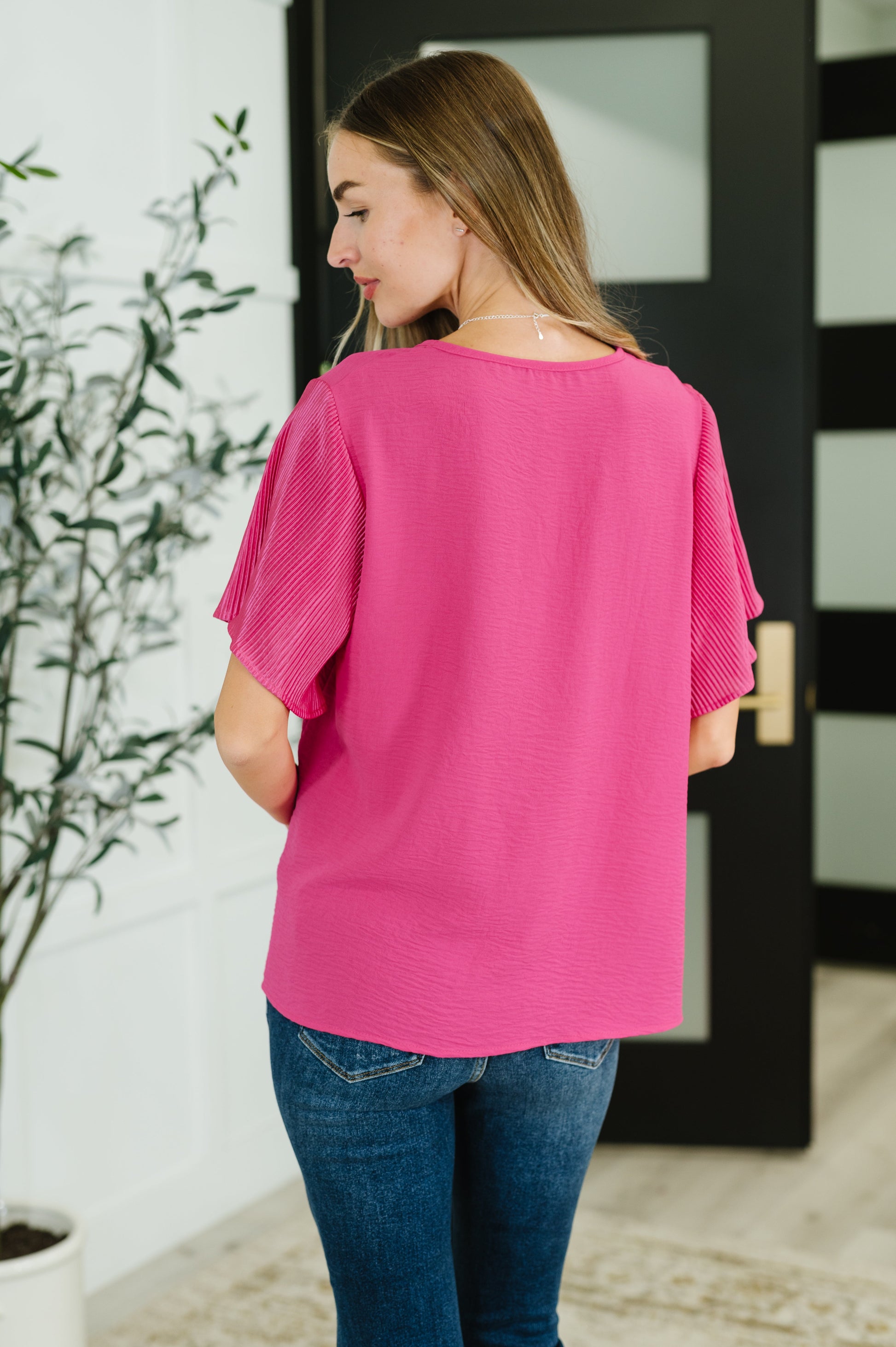 Pink and Perfect Ruffle Sleeve Top-Tops-Modish Lily, Tecumseh Michigan