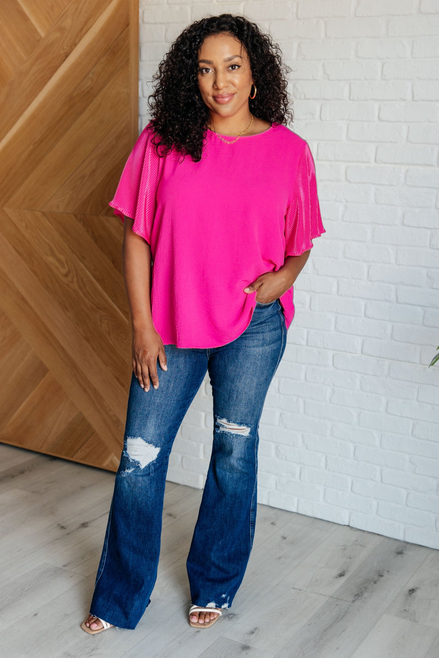 Pink and Perfect Ruffle Sleeve Top-Tops-Modish Lily, Tecumseh Michigan