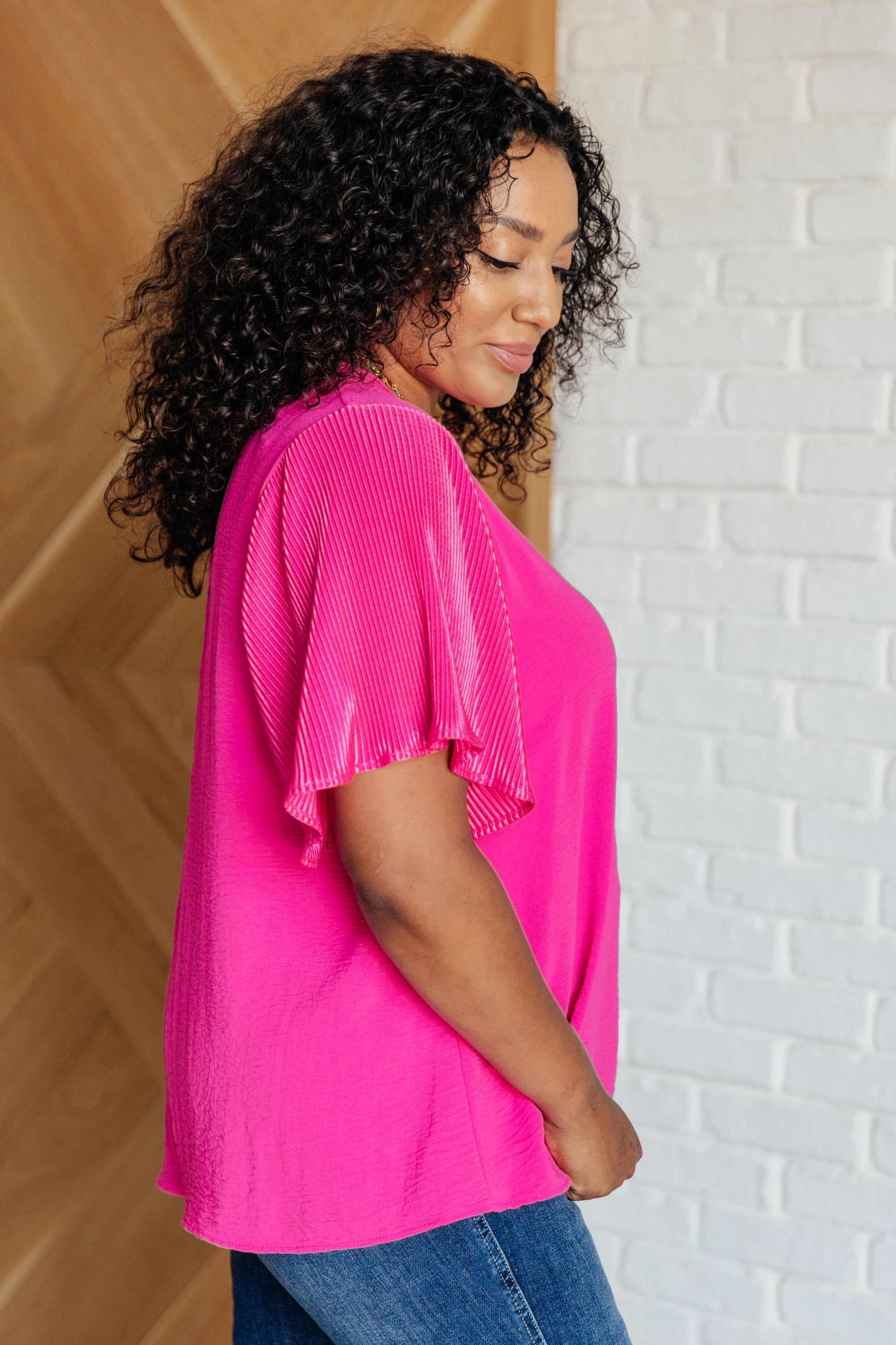 Pink and Perfect Ruffle Sleeve Top-Tops-Modish Lily, Tecumseh Michigan