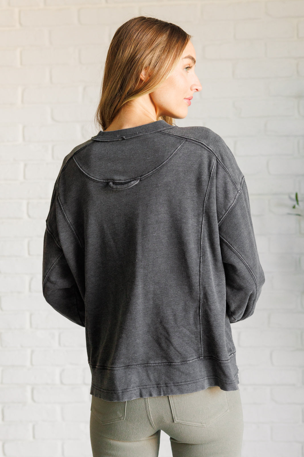 Quick Fix Mineral Wash Crew Neck Pullover in Black-Tops-Modish Lily, Tecumseh Michigan