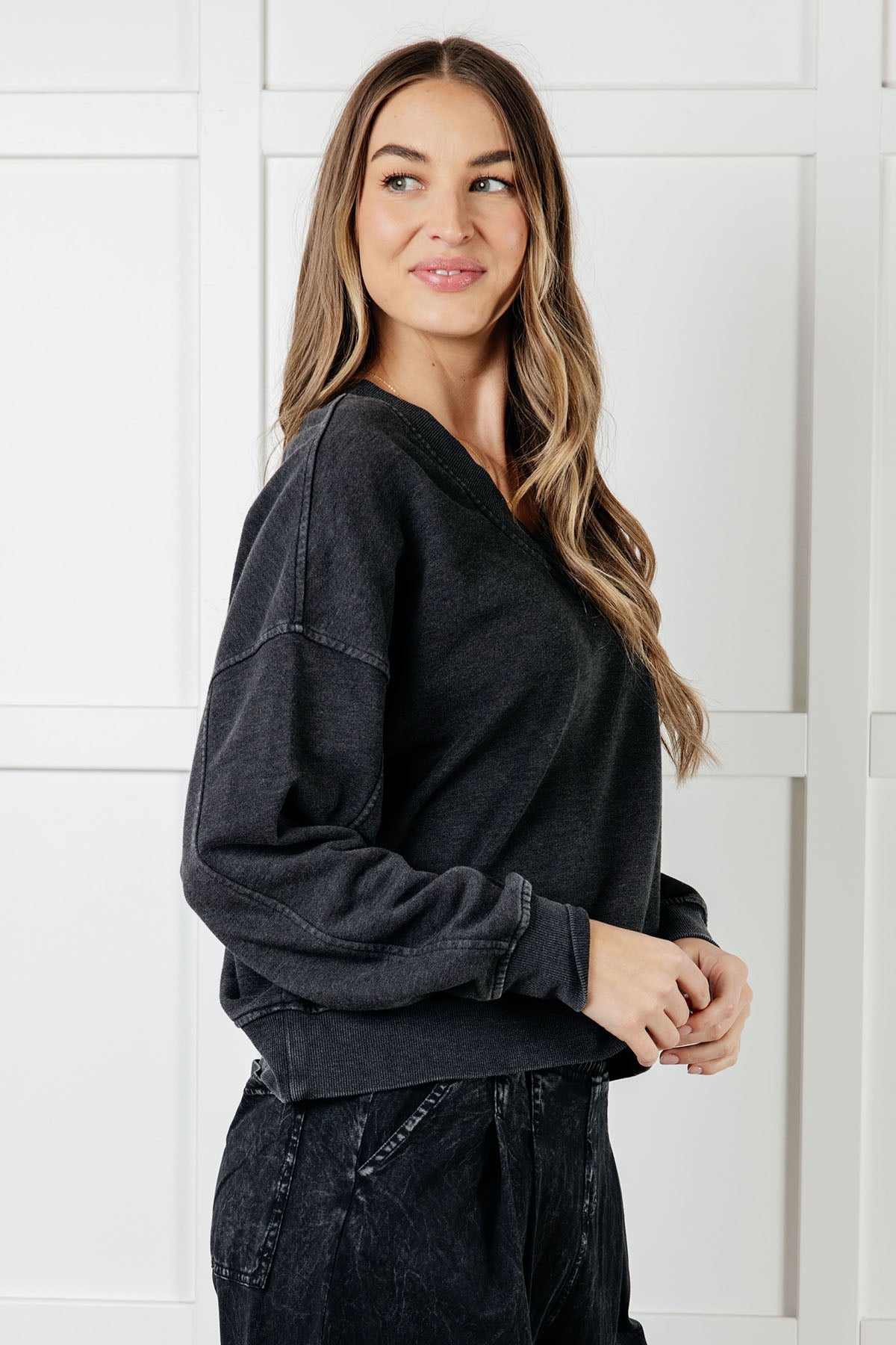 Rep Ready Mineral Wash French Terry Pullover in Black-Athleisure-Modish Lily, Tecumseh Michigan