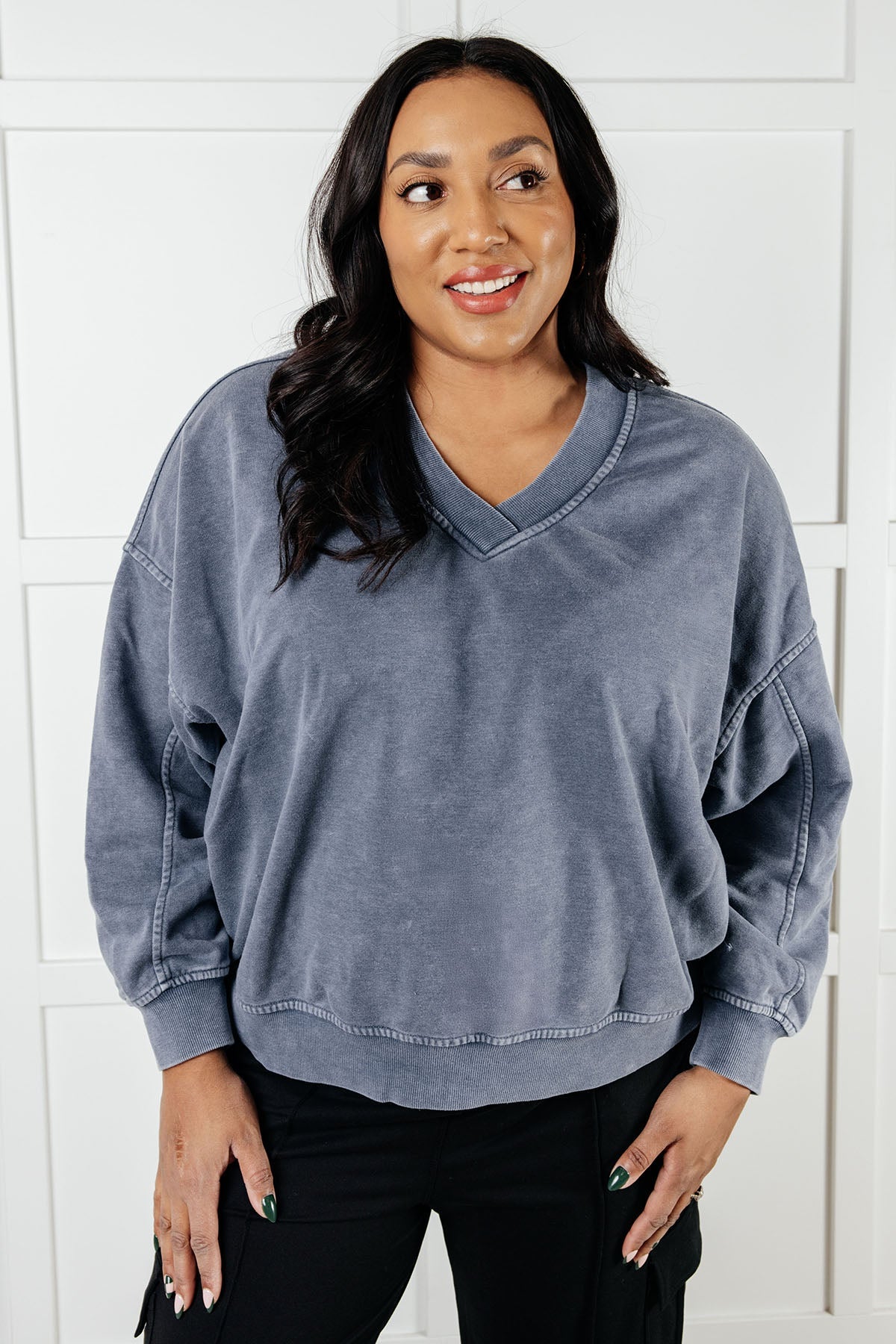 Rep Ready Mineral Wash French Terry Pullover in Blue-Athleisure-Modish Lily, Tecumseh Michigan