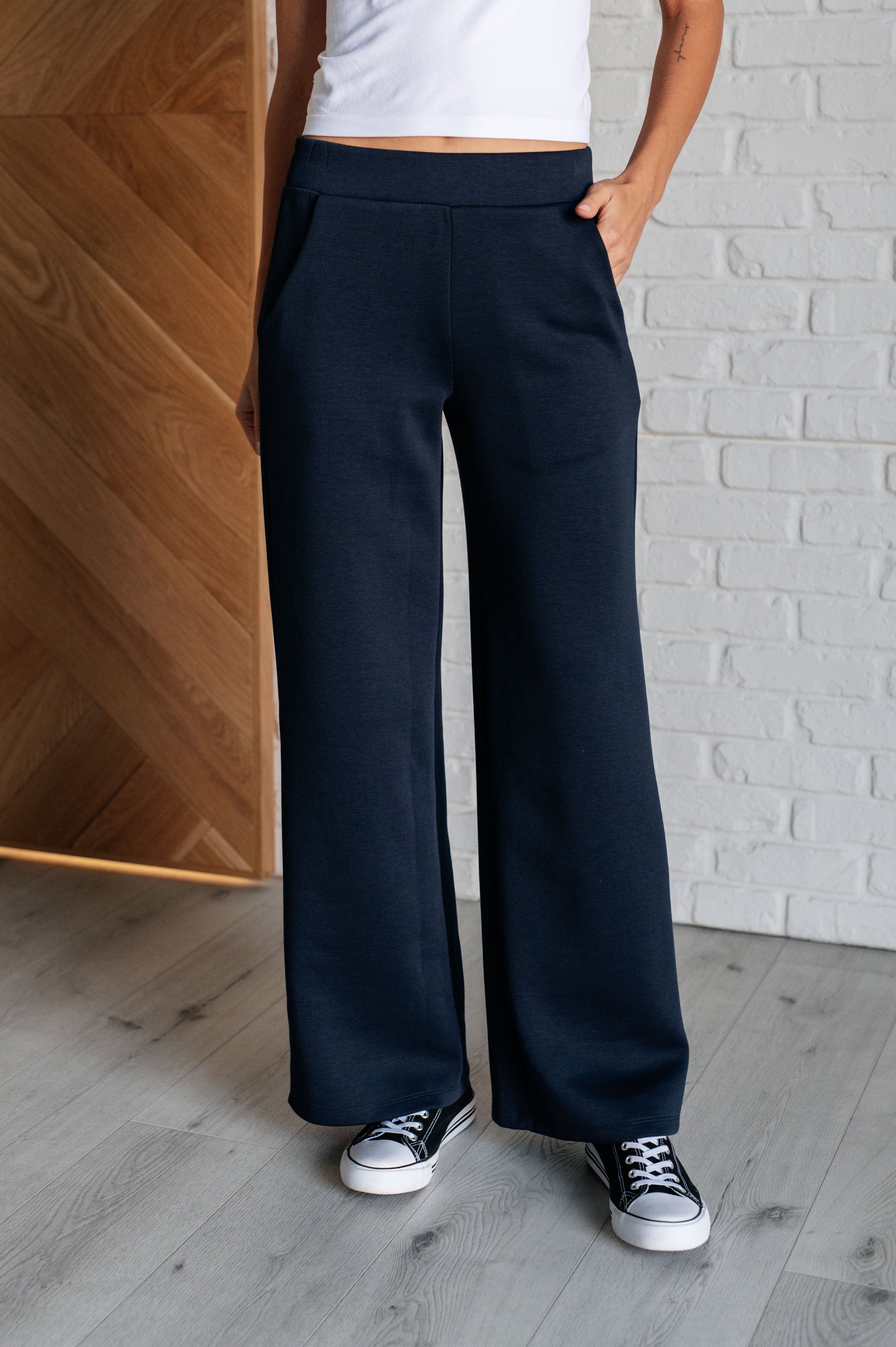 Resort Travel Wide Leg Crop Pant in Navy-Athleisure-Modish Lily, Tecumseh Michigan