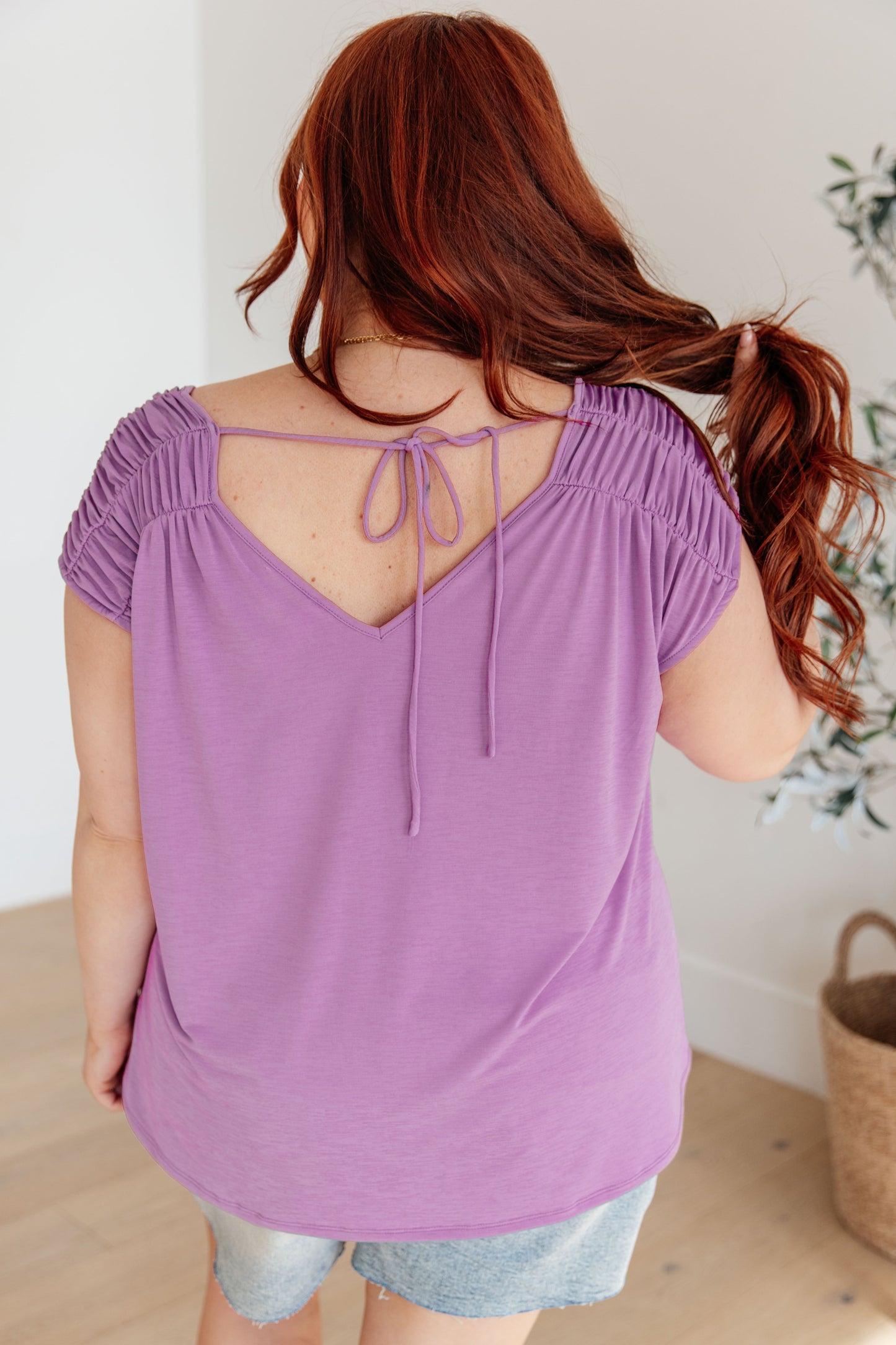 Ruched Cap Sleeve Top in Lavender-Womens-Modish Lily, Tecumseh Michigan