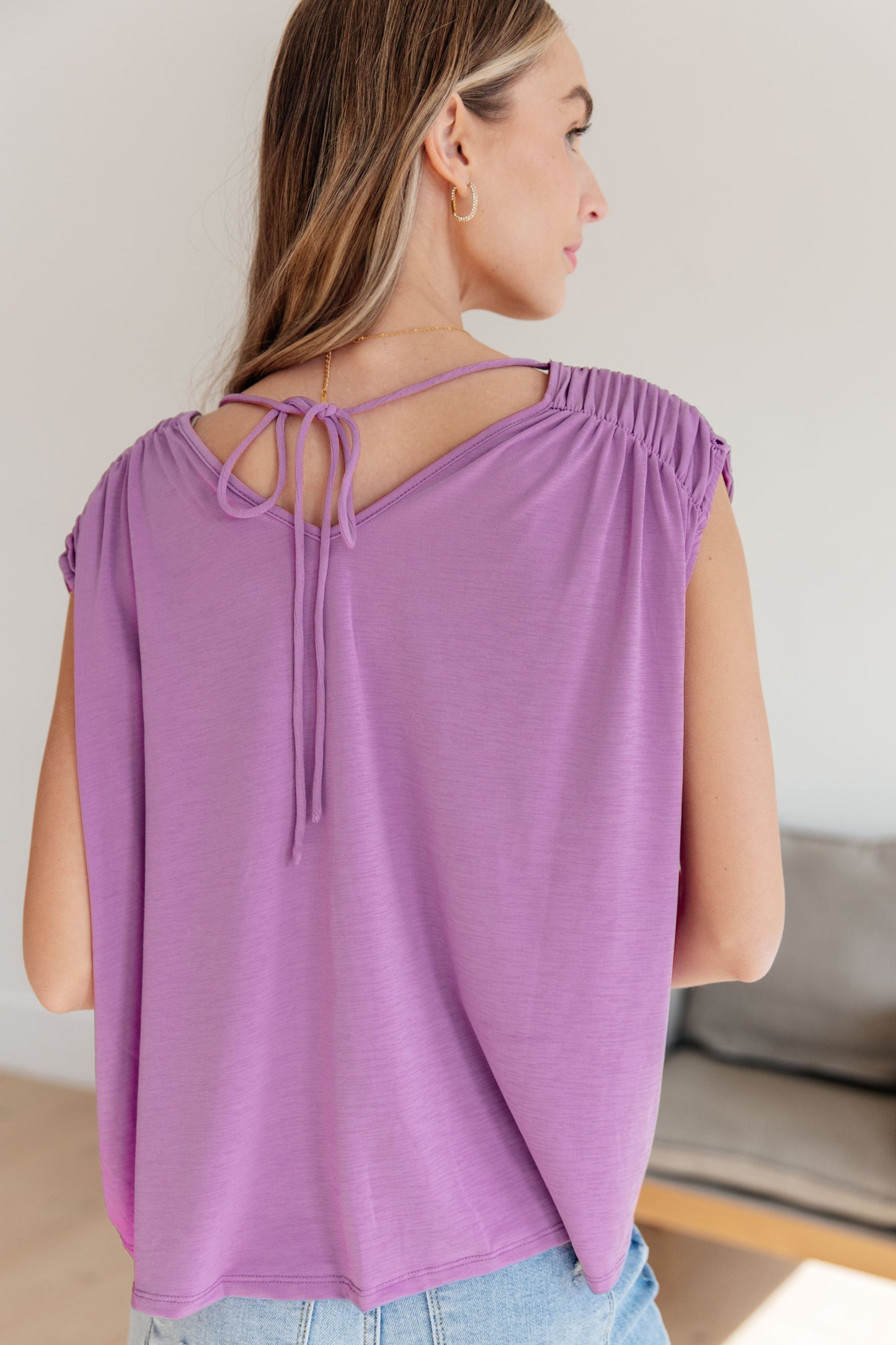 Ruched Cap Sleeve Top in Lavender-Womens-Modish Lily, Tecumseh Michigan