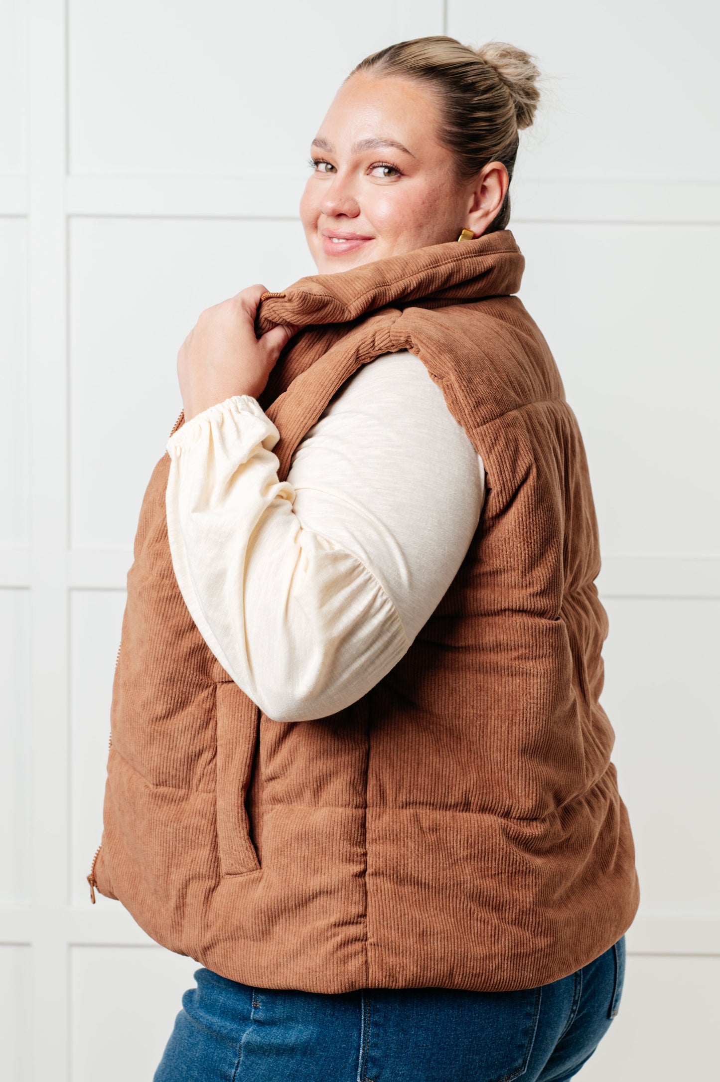 Set Me Up Corduroy Puffer Vest-Layers-Modish Lily, Tecumseh Michigan