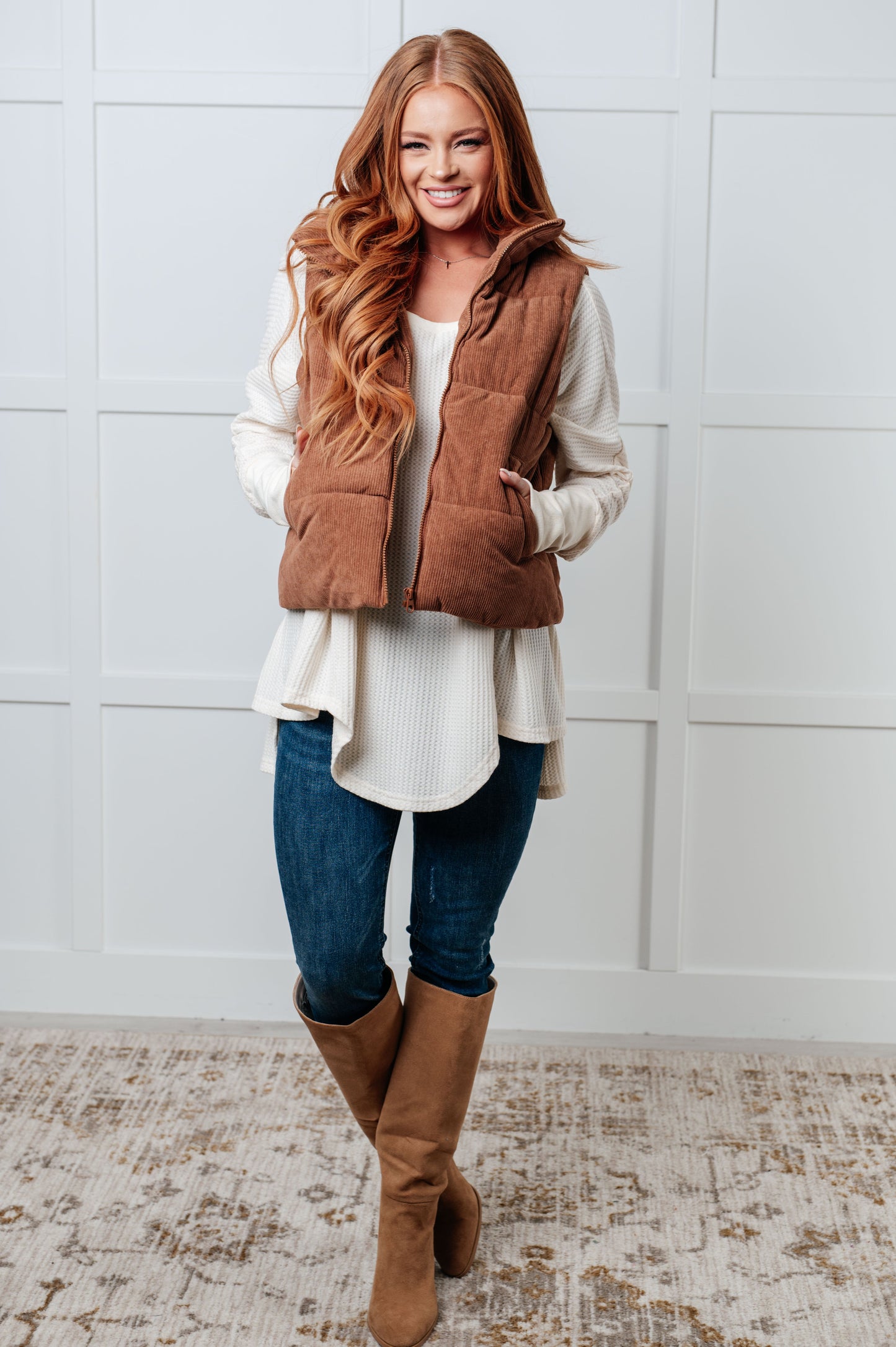 Set Me Up Corduroy Puffer Vest-Layers-Modish Lily, Tecumseh Michigan