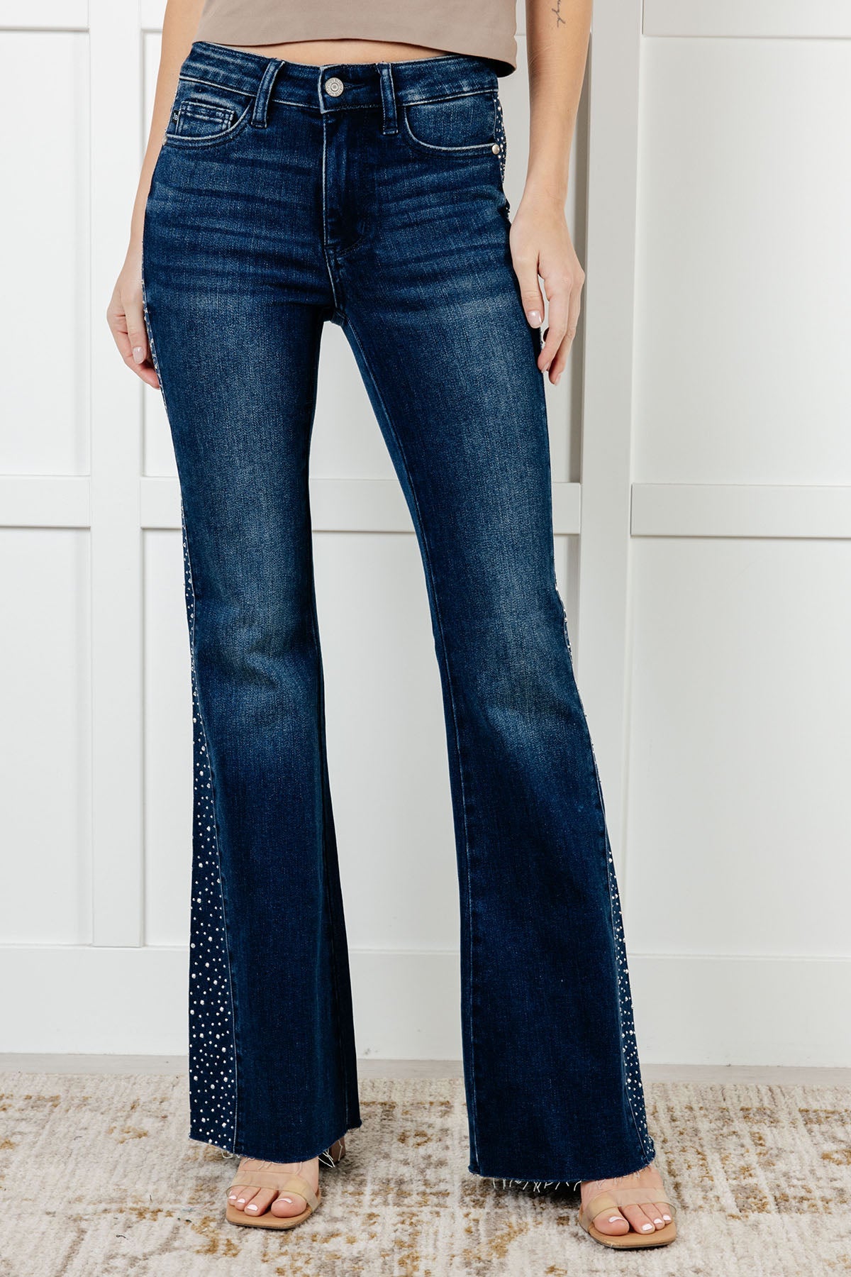 Shannon Mid Rise Rhinestone Detail Flare Jeans-Womens-Modish Lily, Tecumseh Michigan