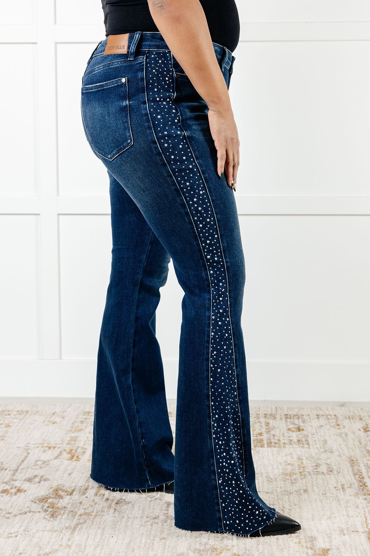 Shannon Mid Rise Rhinestone Detail Flare Jeans-Womens-Modish Lily, Tecumseh Michigan