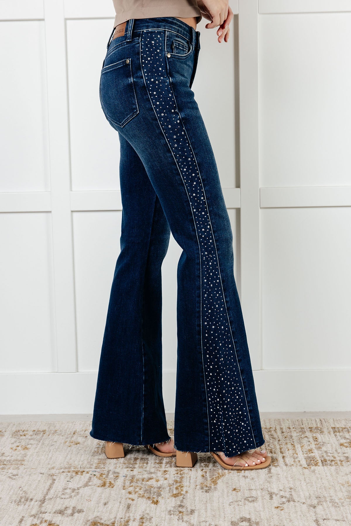 Shannon Mid Rise Rhinestone Detail Flare Jeans-Womens-Modish Lily, Tecumseh Michigan