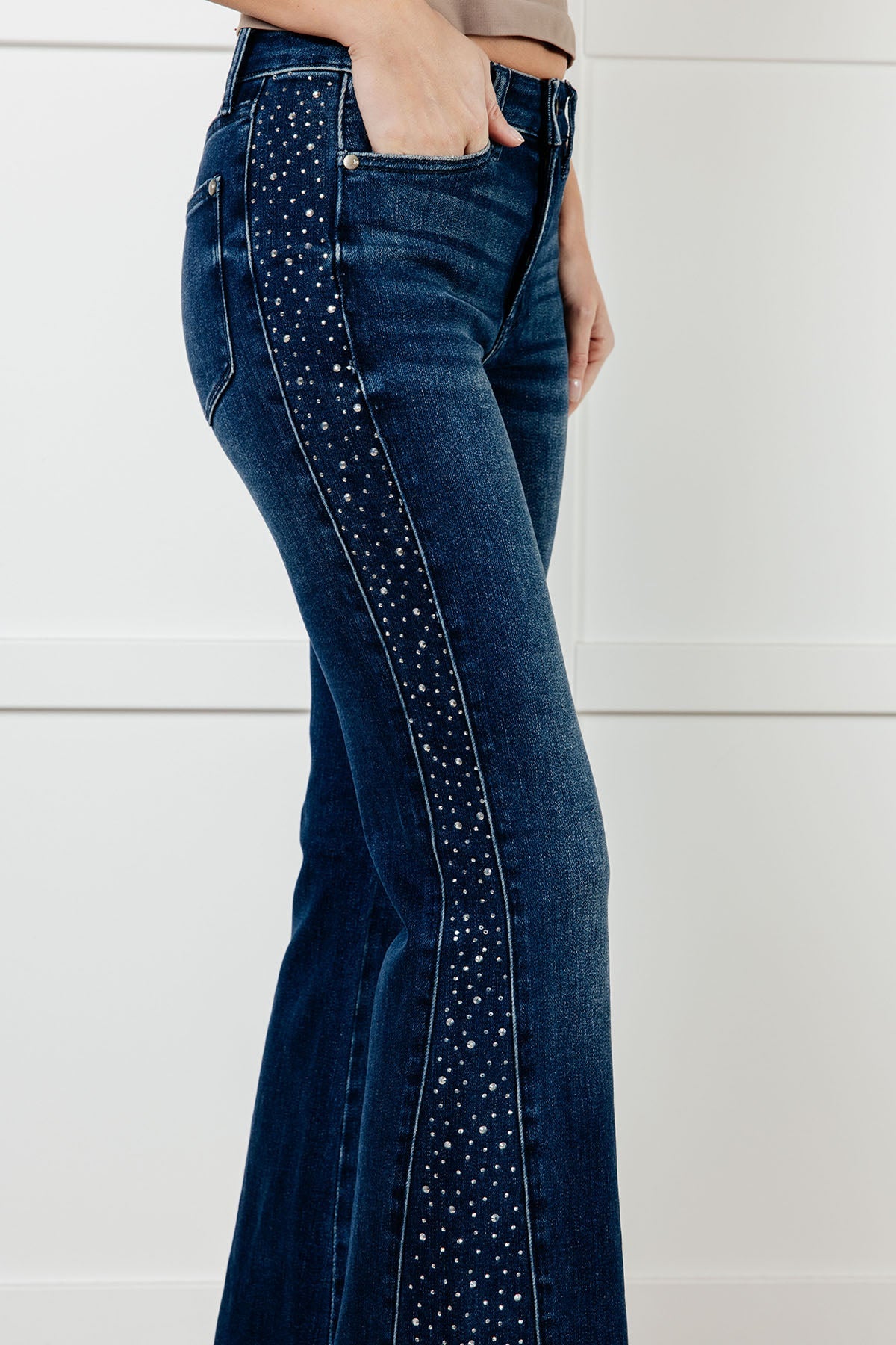 Shannon Mid Rise Rhinestone Detail Flare Jeans-Womens-Modish Lily, Tecumseh Michigan