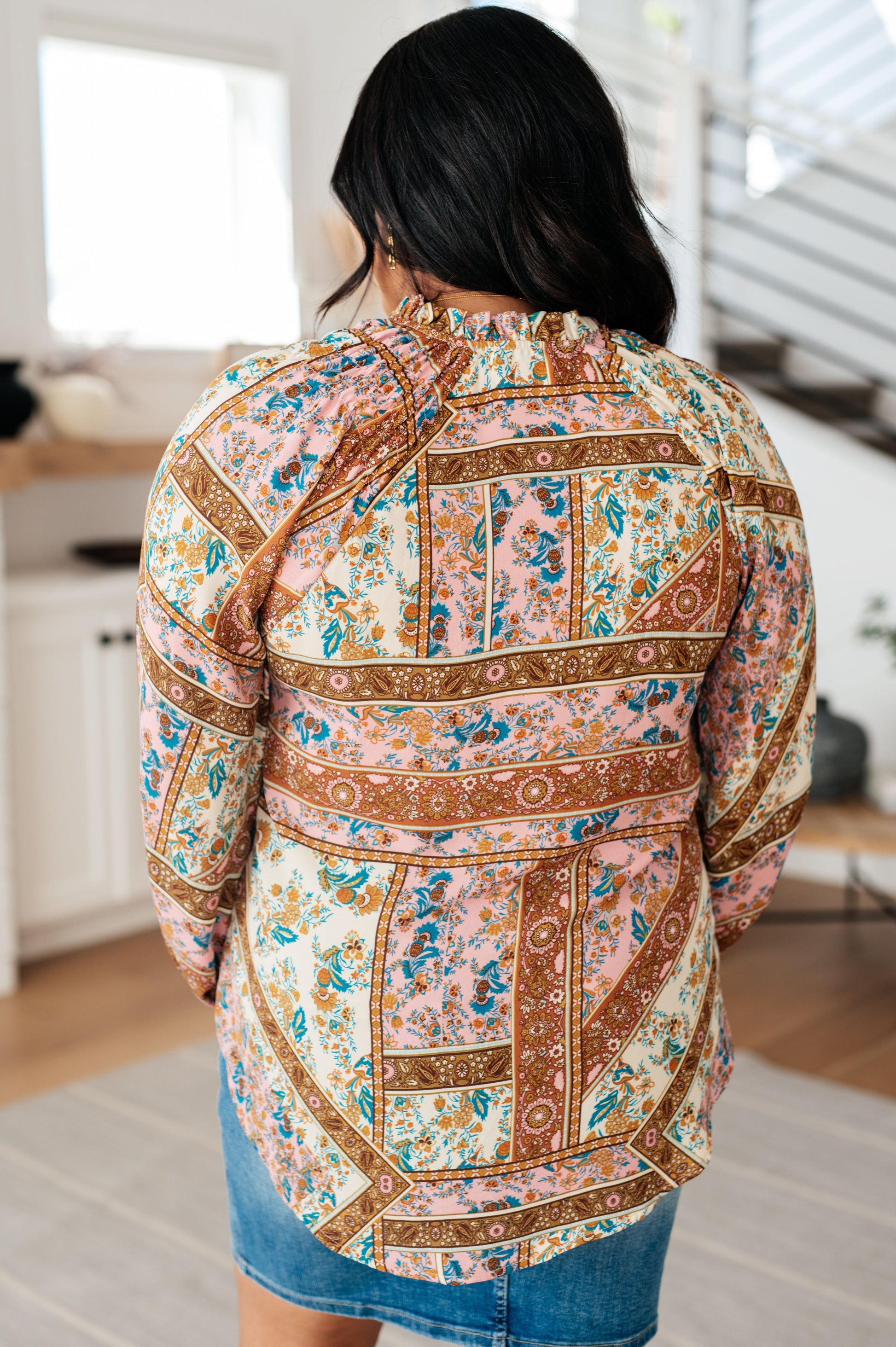 Show and Tell Mixed Print Peasant Blouse-Tops-Modish Lily, Tecumseh Michigan