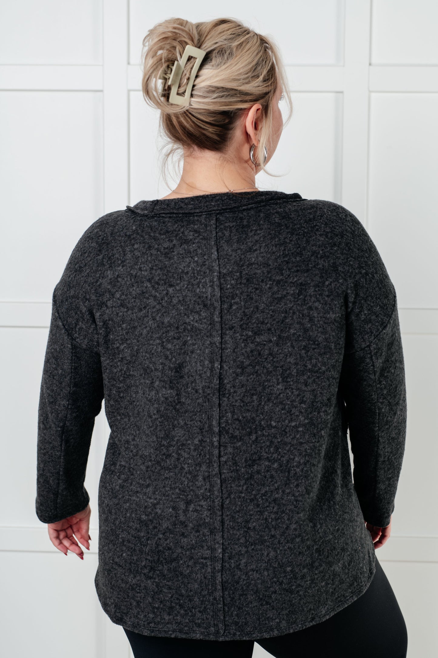 Simple Silhouette Brushed Hacci Sweater in Black-Tops-Modish Lily, Tecumseh Michigan