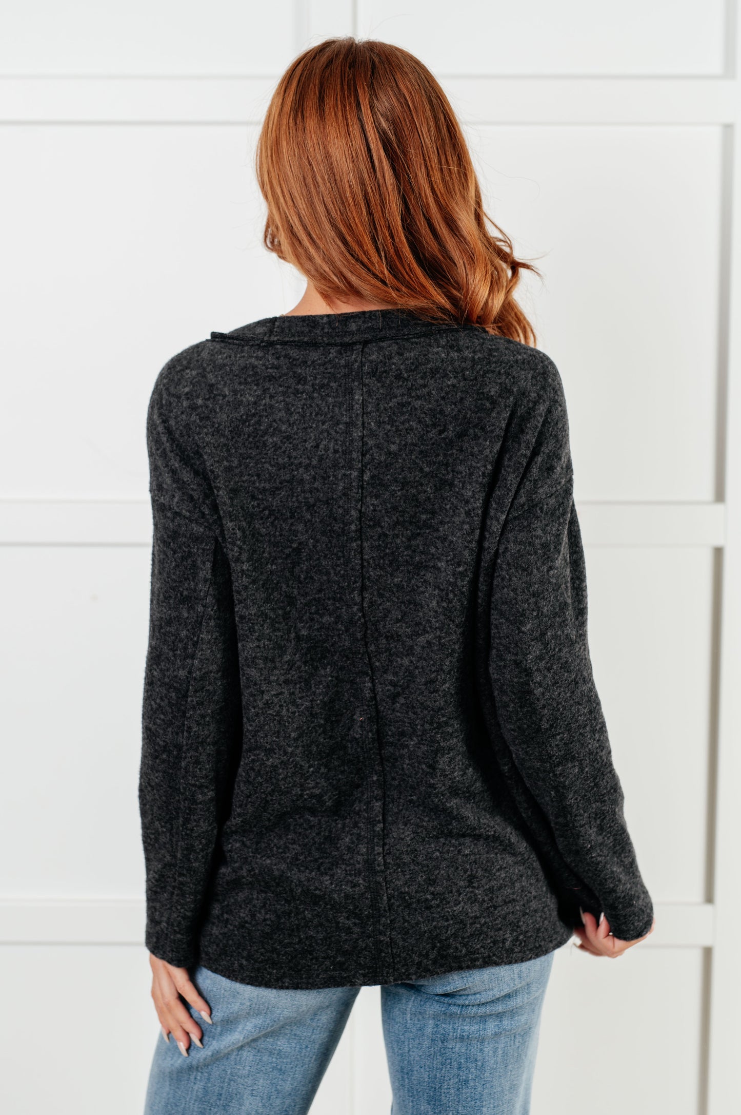 Simple Silhouette Brushed Hacci Sweater in Black-Tops-Modish Lily, Tecumseh Michigan