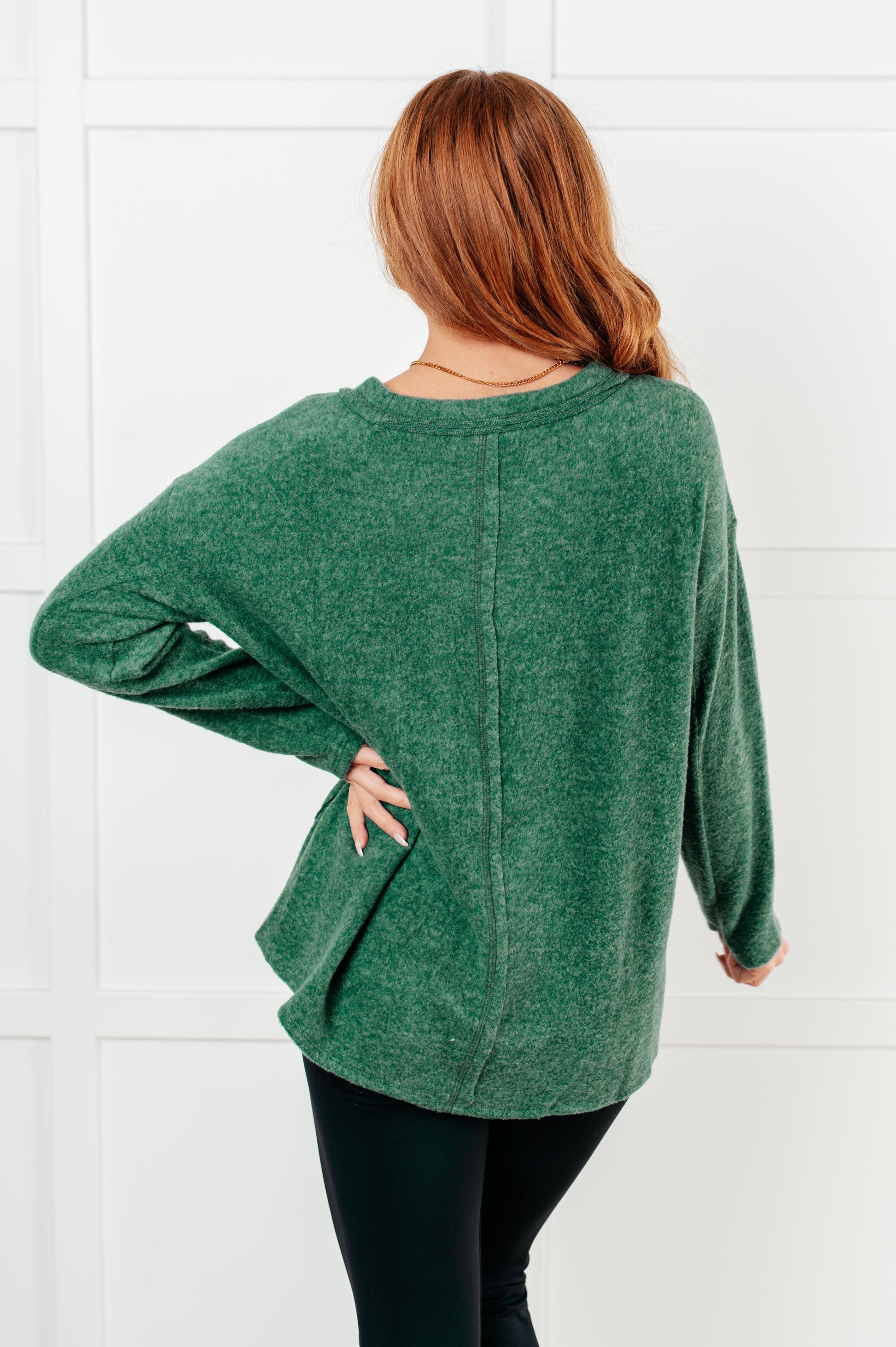 Simple Silhouette Brushed Hacci Sweater in Dark Green-Tops-Modish Lily, Tecumseh Michigan